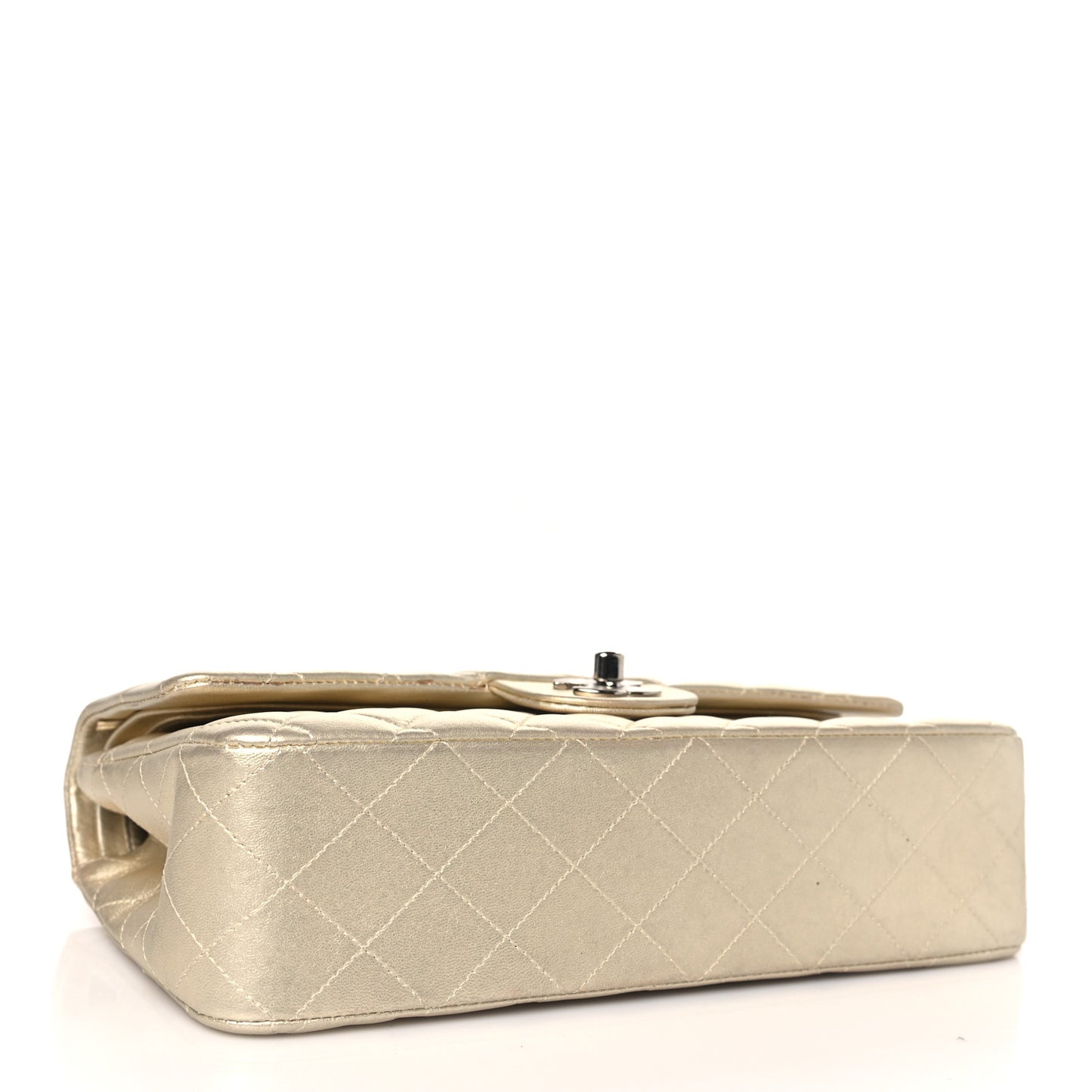 Metallic Lambskin Quilted Medium Double Flap Gold