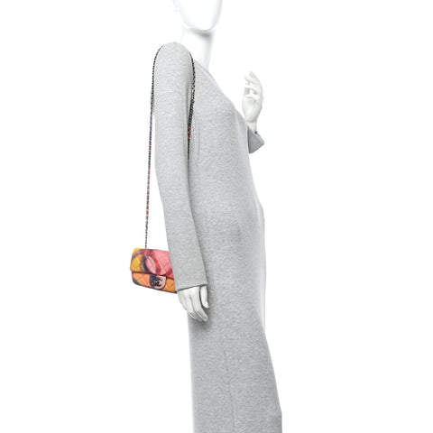 Printed Lambskin Quilted Small Flower Power Flap Ecru Orange Red Purple