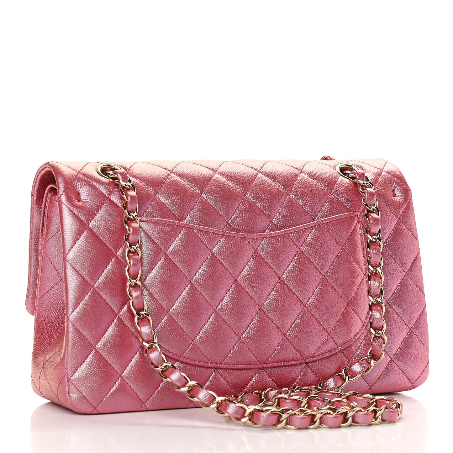 Iridescent Caviar Quilted Medium Double Flap Pink