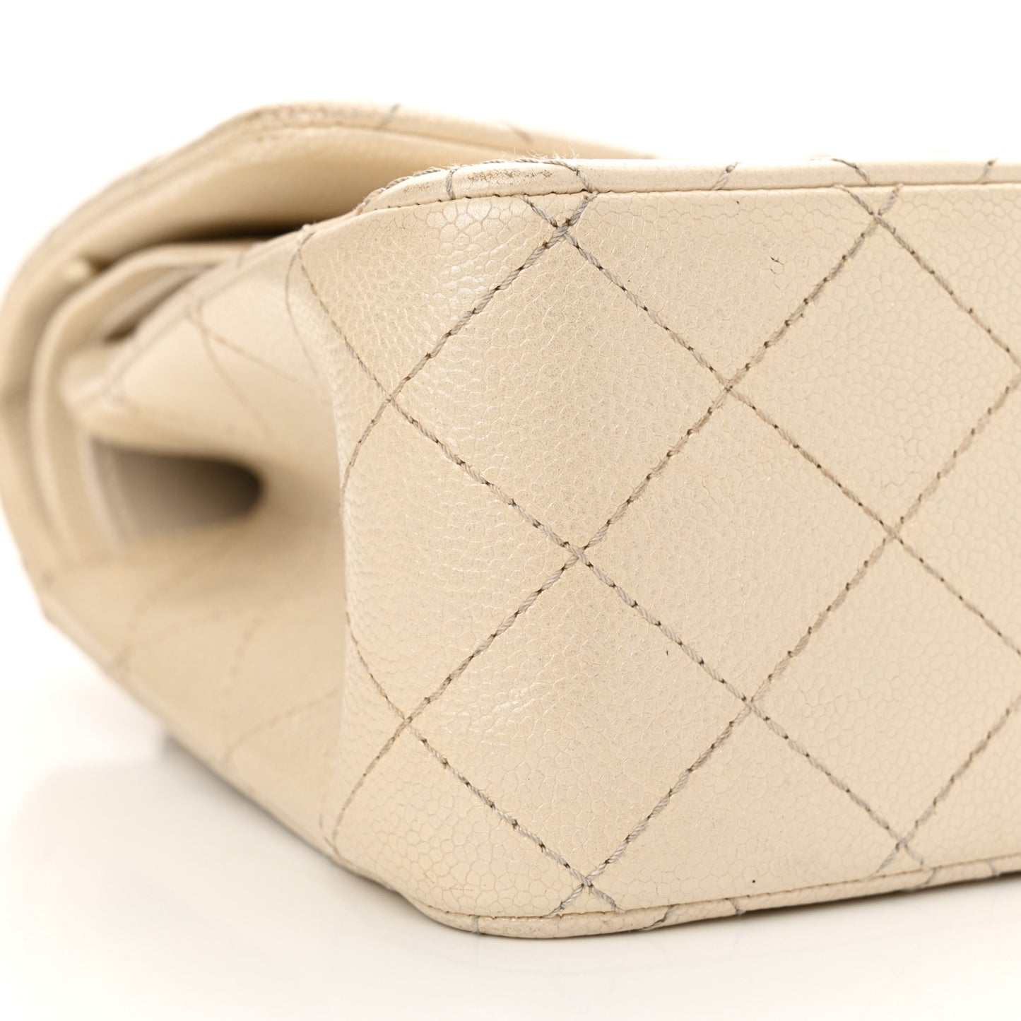 Iridescent Caviar Quilted Jumbo Double Flap Dark White