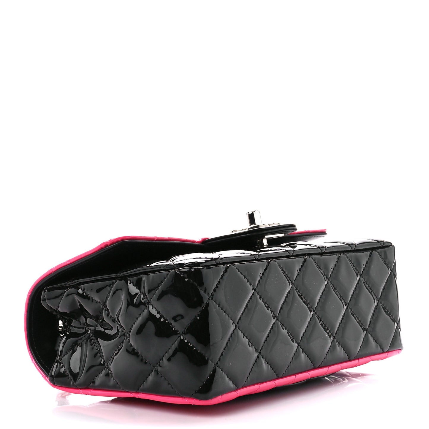 Patent Calfskin Quilted Bi-Color Mini Rectangular Flap Pink Black