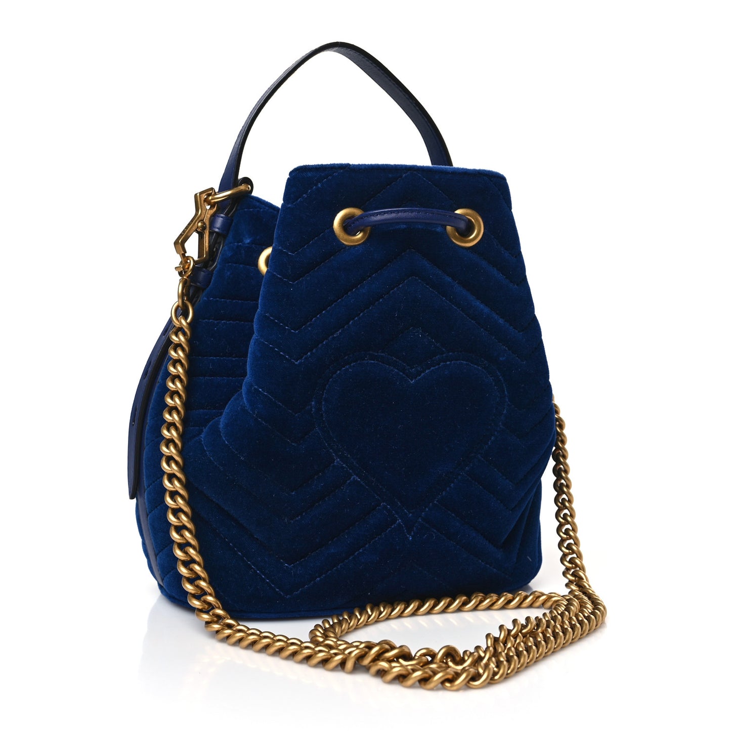 Velvet Matelasse GG Marmont Bucket Bag Cobalt Blue