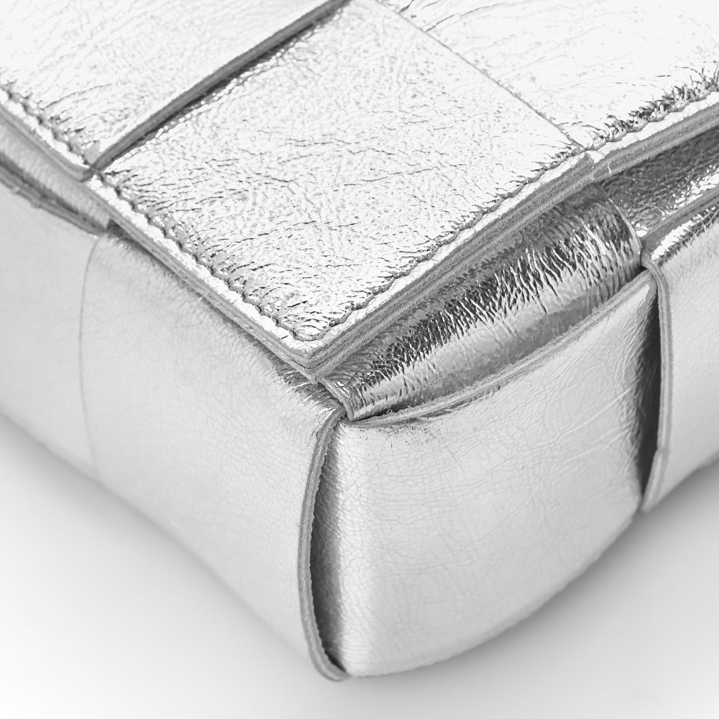 Metallic Lambskin Maxi Intrecciato Cassette Crossbody Bag Silver