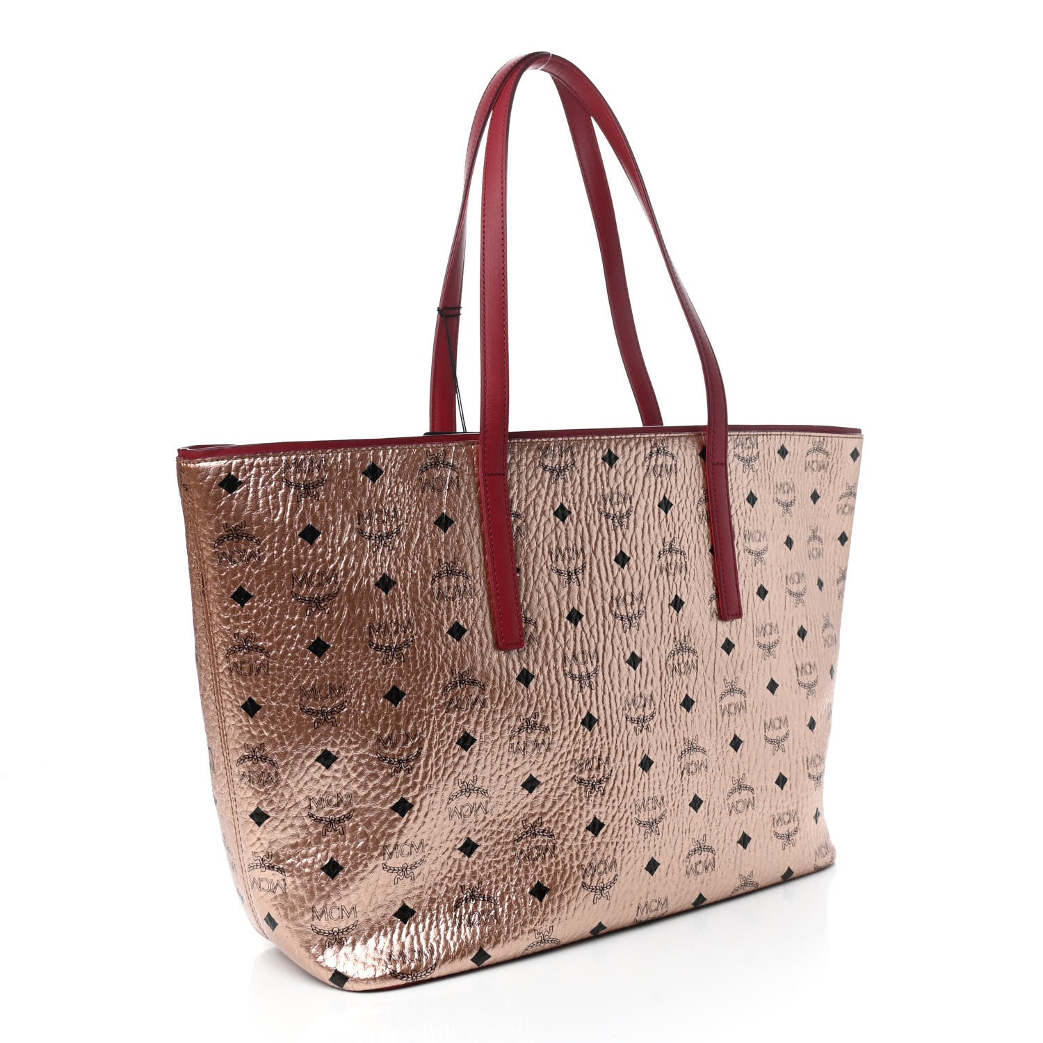 MCM Metallic Visetos Medium Anya Shopper Tote Champagne Gold 3 of 9