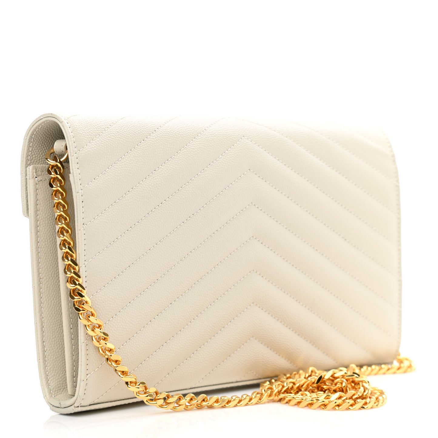 Grain De Poudre Matelasse Chevron Monogram Chain Wallet Crema Soft