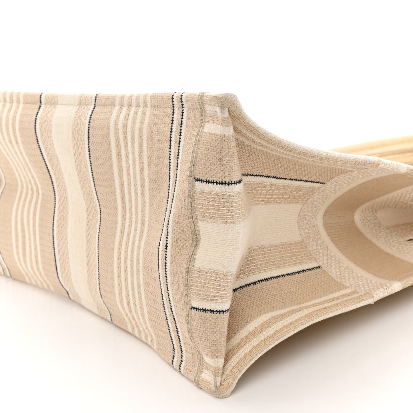 Canvas Embroidered Large Stripes Book Tote Beige