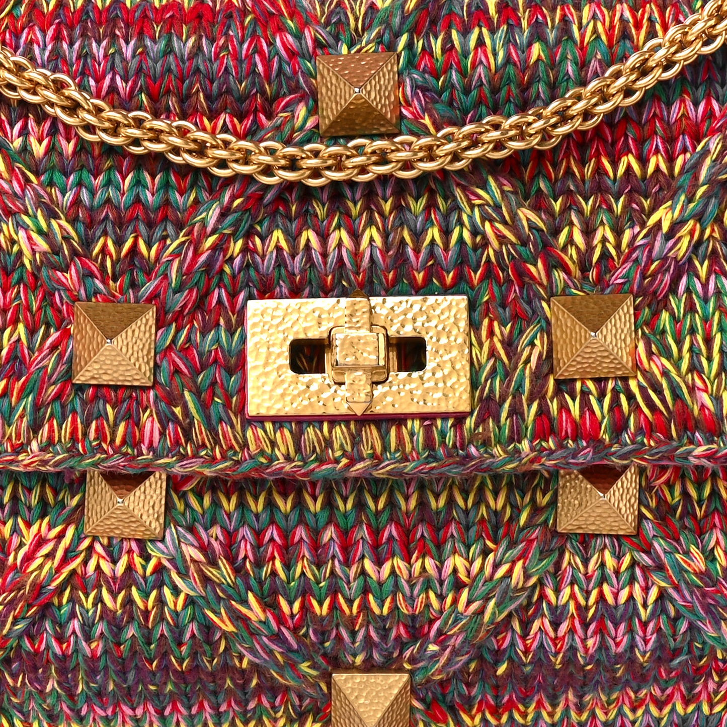 Wool Woven Large Roman Stud Shoulder Bag Multicolor Feminine Pink