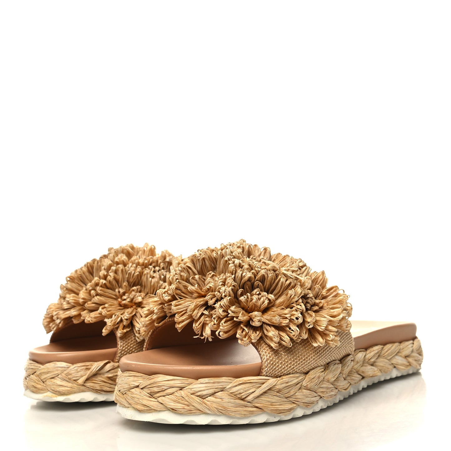 Raffia Slide Sandals 37 Naturale