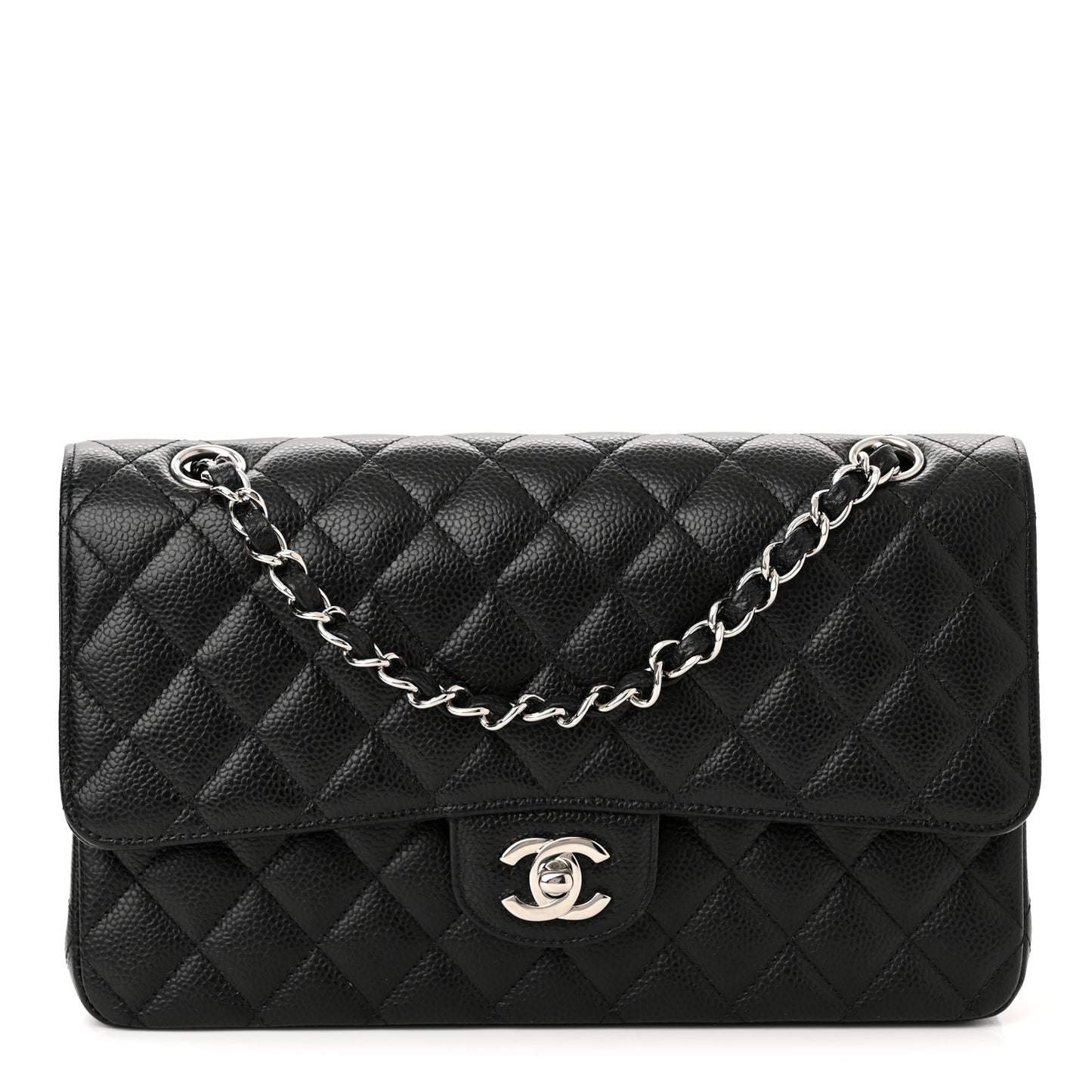Caviar Quilted Medium Double Flap Black