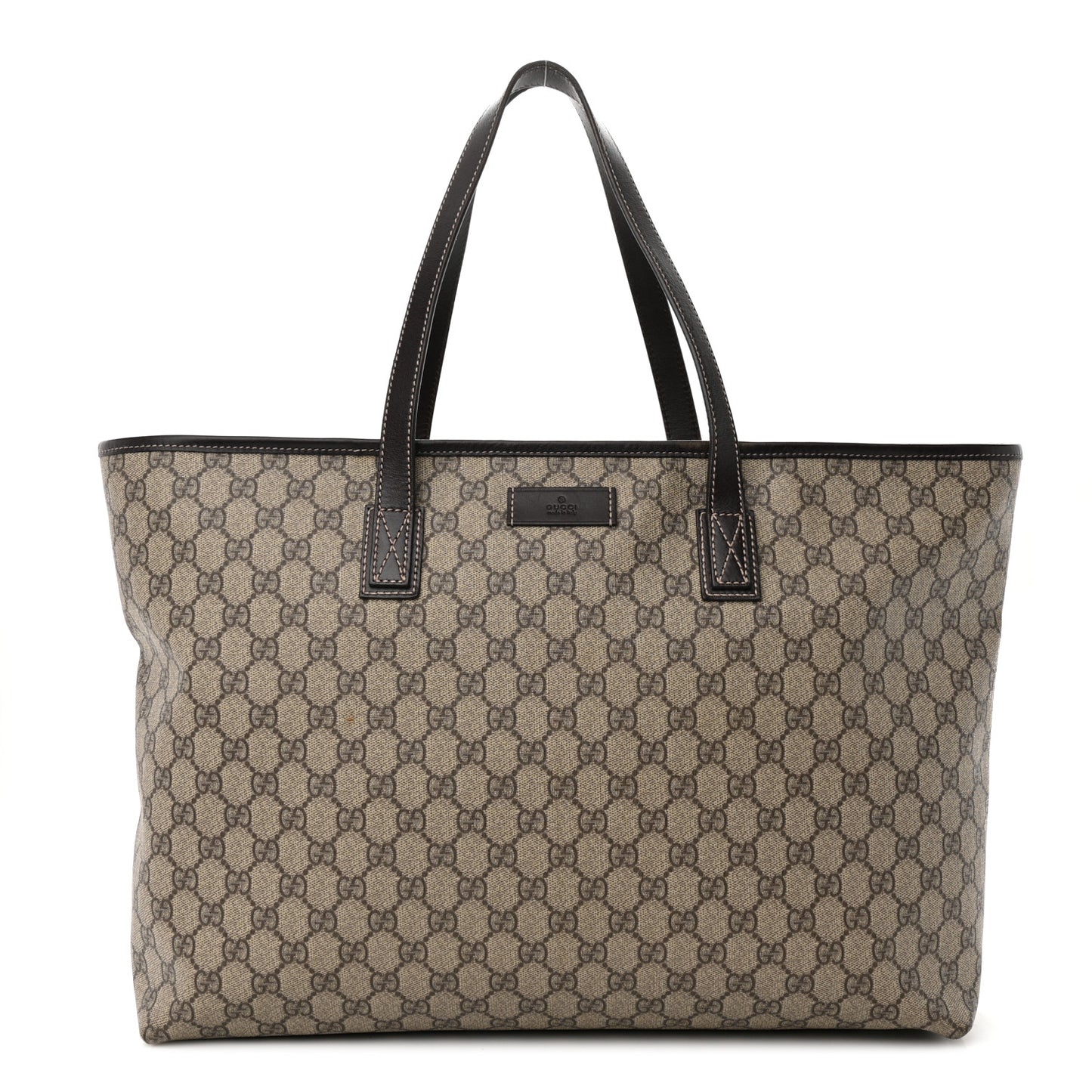GG Supreme Monogram Medium Zippered Shopping Tote Dark Brown