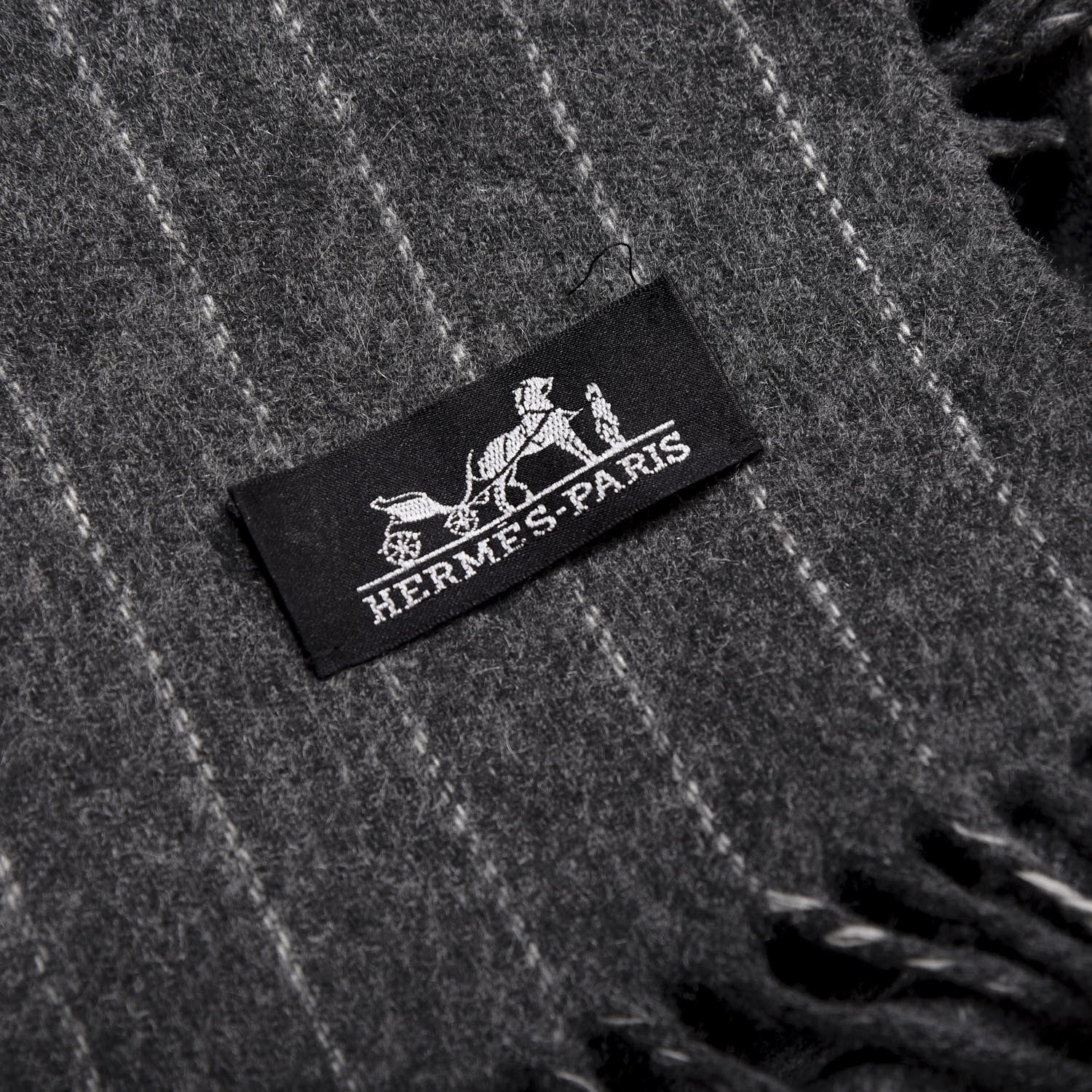 Hermes Cashmere Pinstripe Scarf Grey 4 of 4