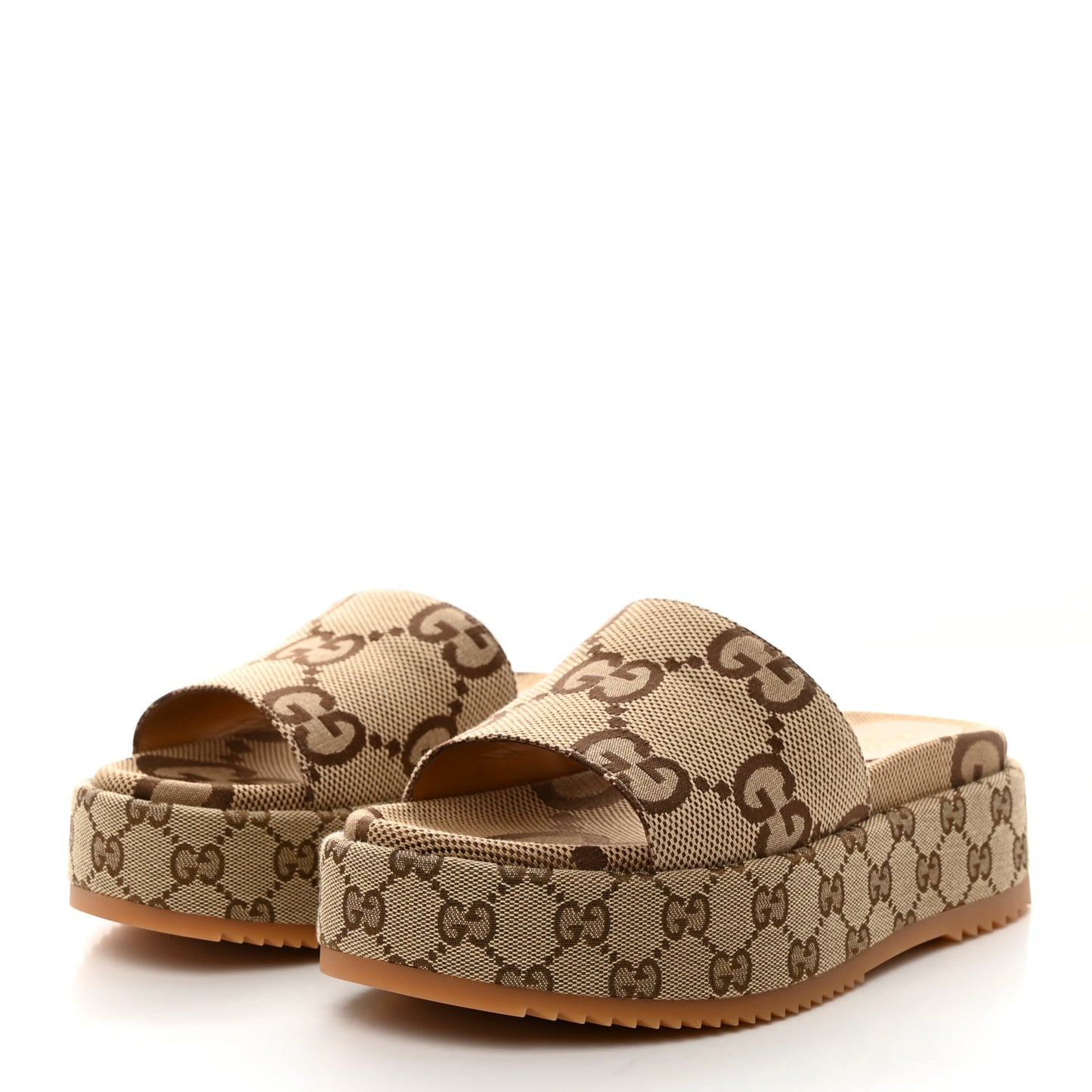 Monogram Maxi GG Angelina Platform 55mm Slide Sandals 39 Camel Ebony