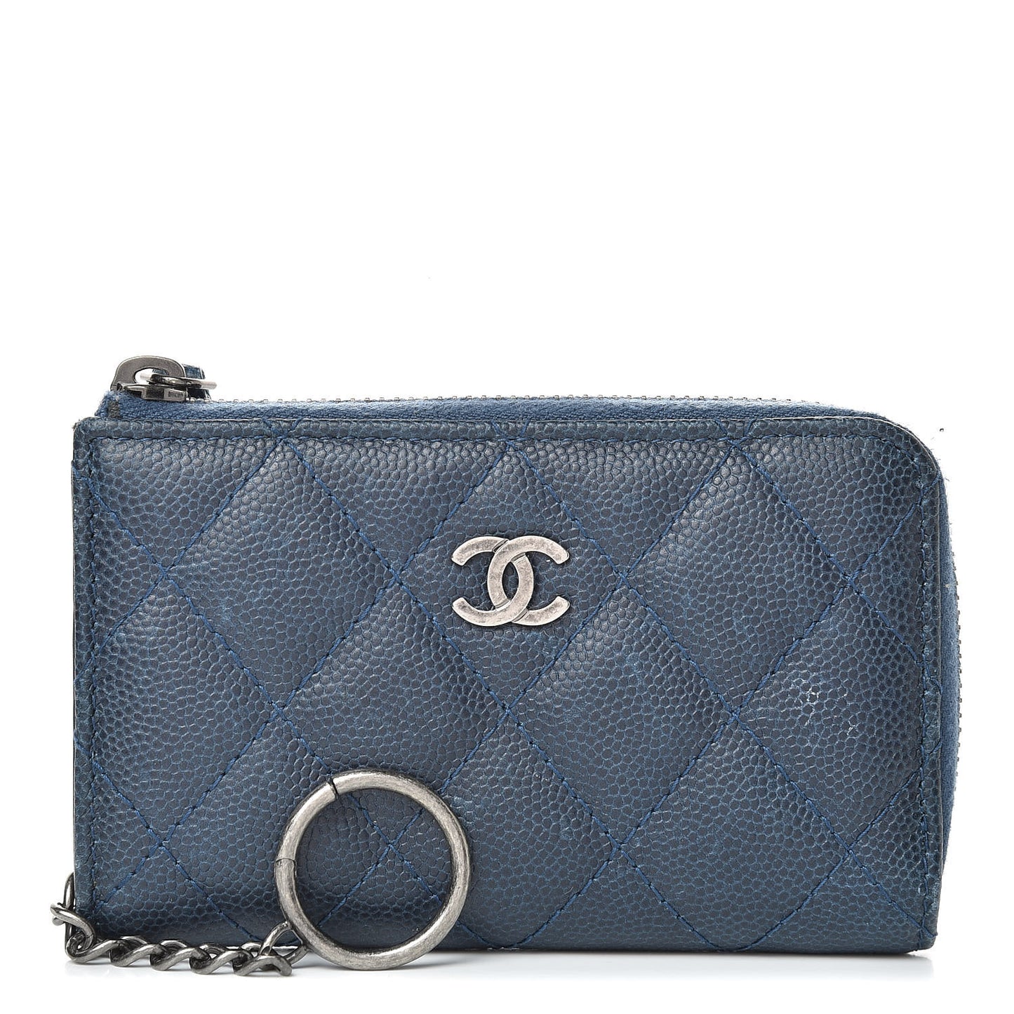 Caviar Quilted Key Holder Case Navy