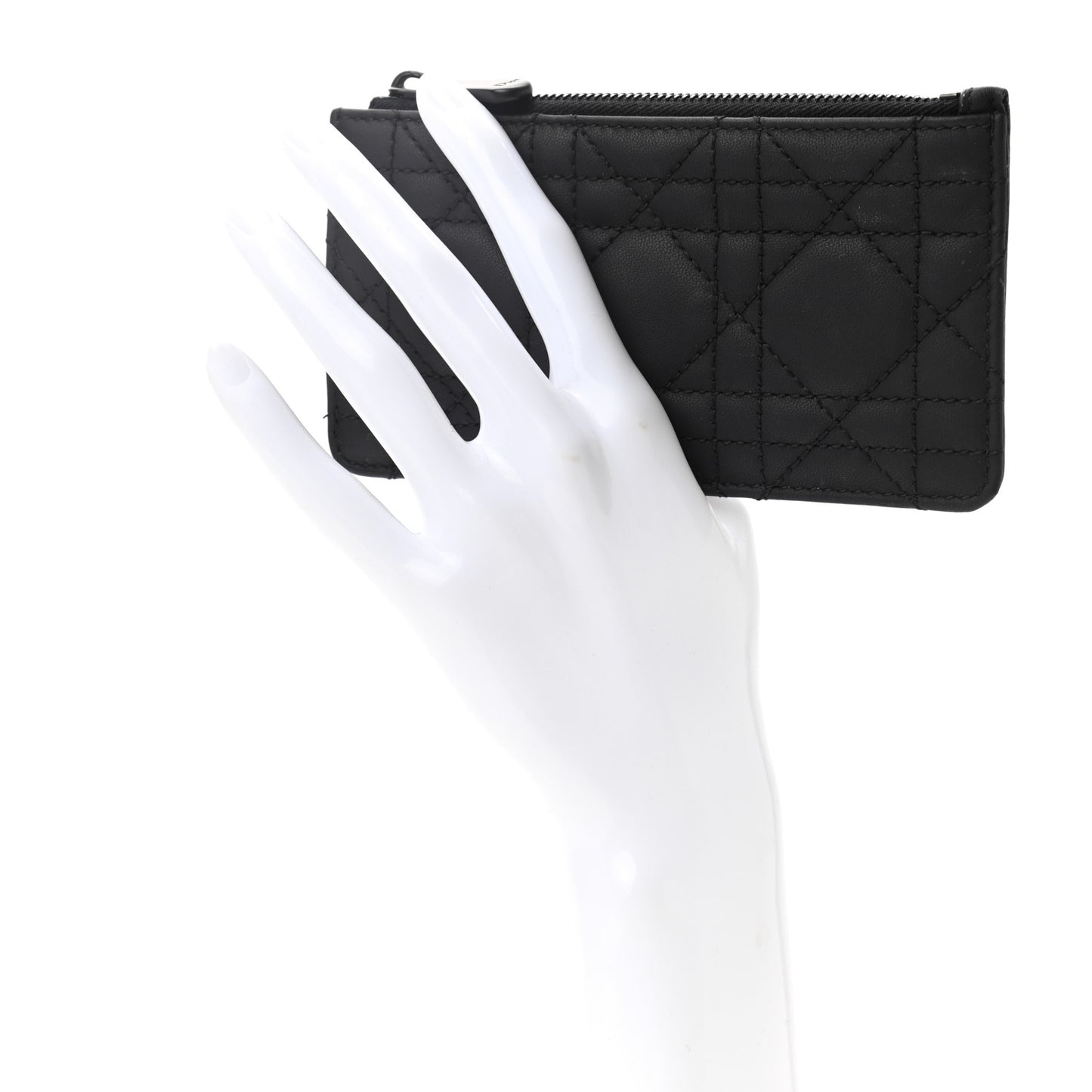 Ultra Matte Lambskin Cannage Small Lady Dior Zip Card Holder Black