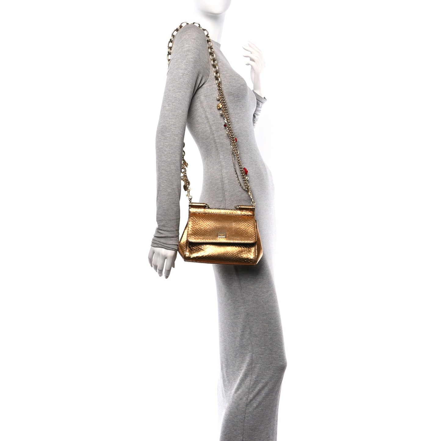 Snakeskin Small Miss Sicily Satchel Gold