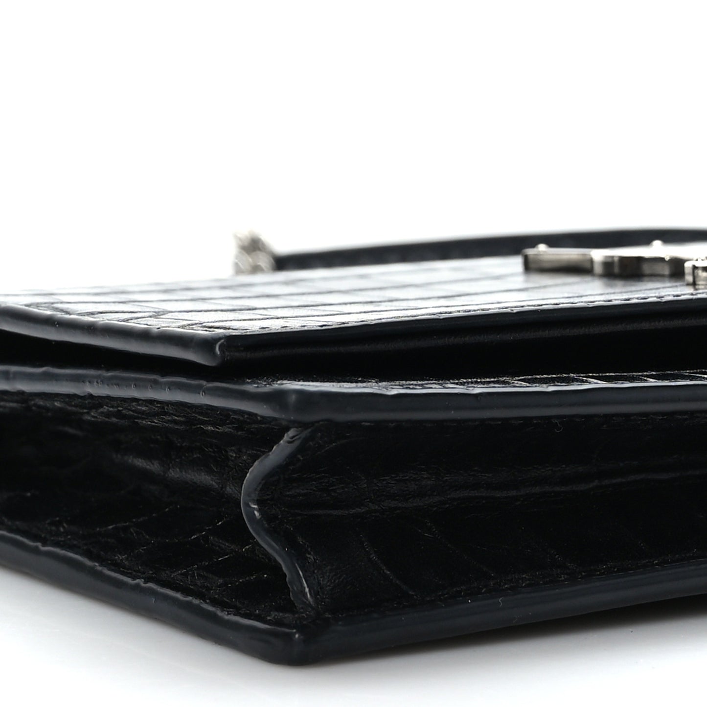 Calfskin Crocodile Embossed Kate Monogram Tassel Chain Wallet Black