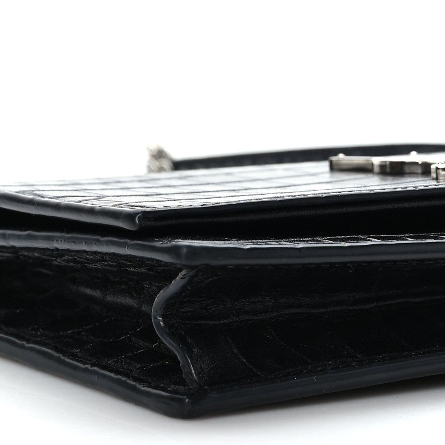 Saint Laurent Calfskin Crocodile Embossed Kate Monogram Tassel Chain Wallet Black 7 of 8