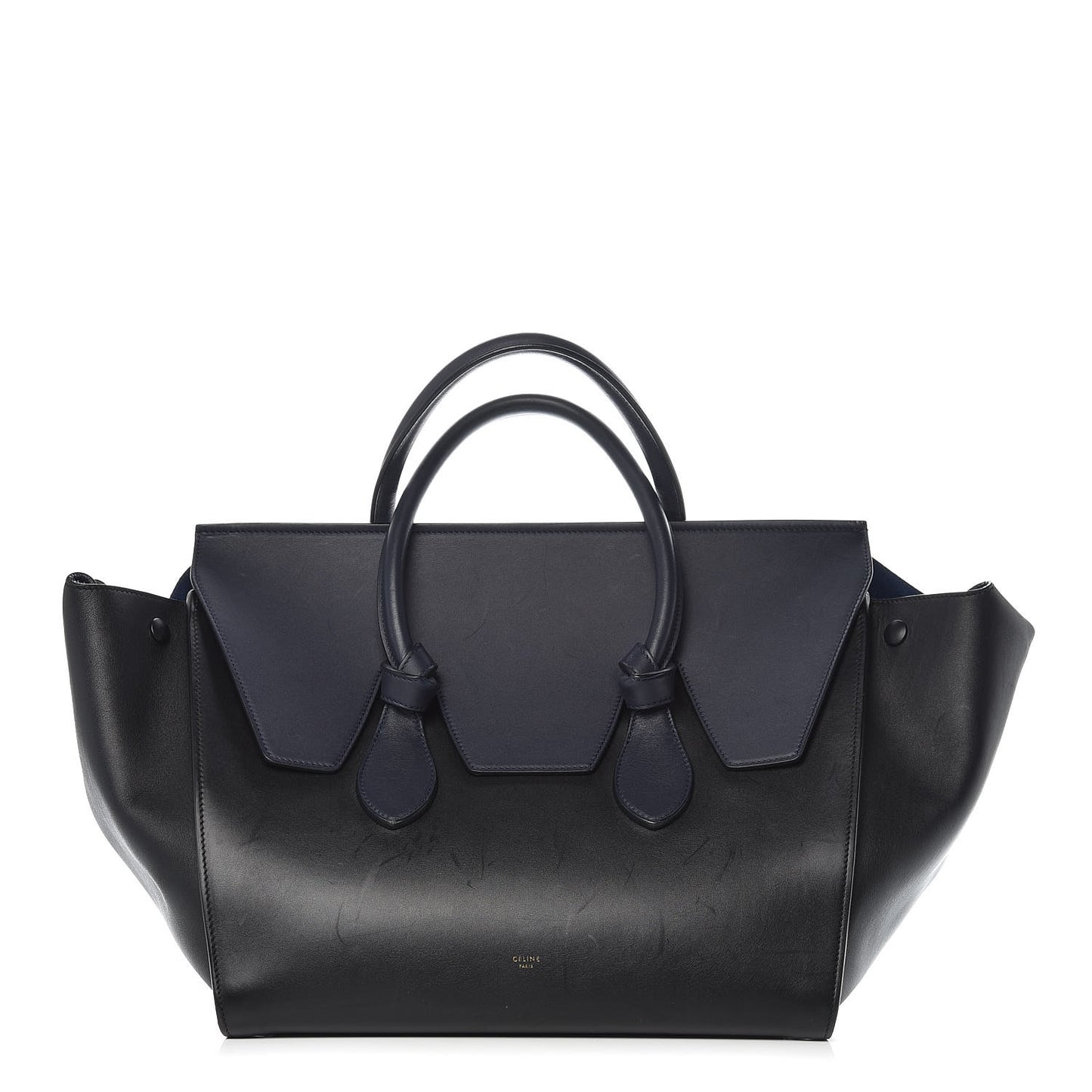 Smooth Calfskin Large Bi-Color Tie Knot Tote Black Navy
