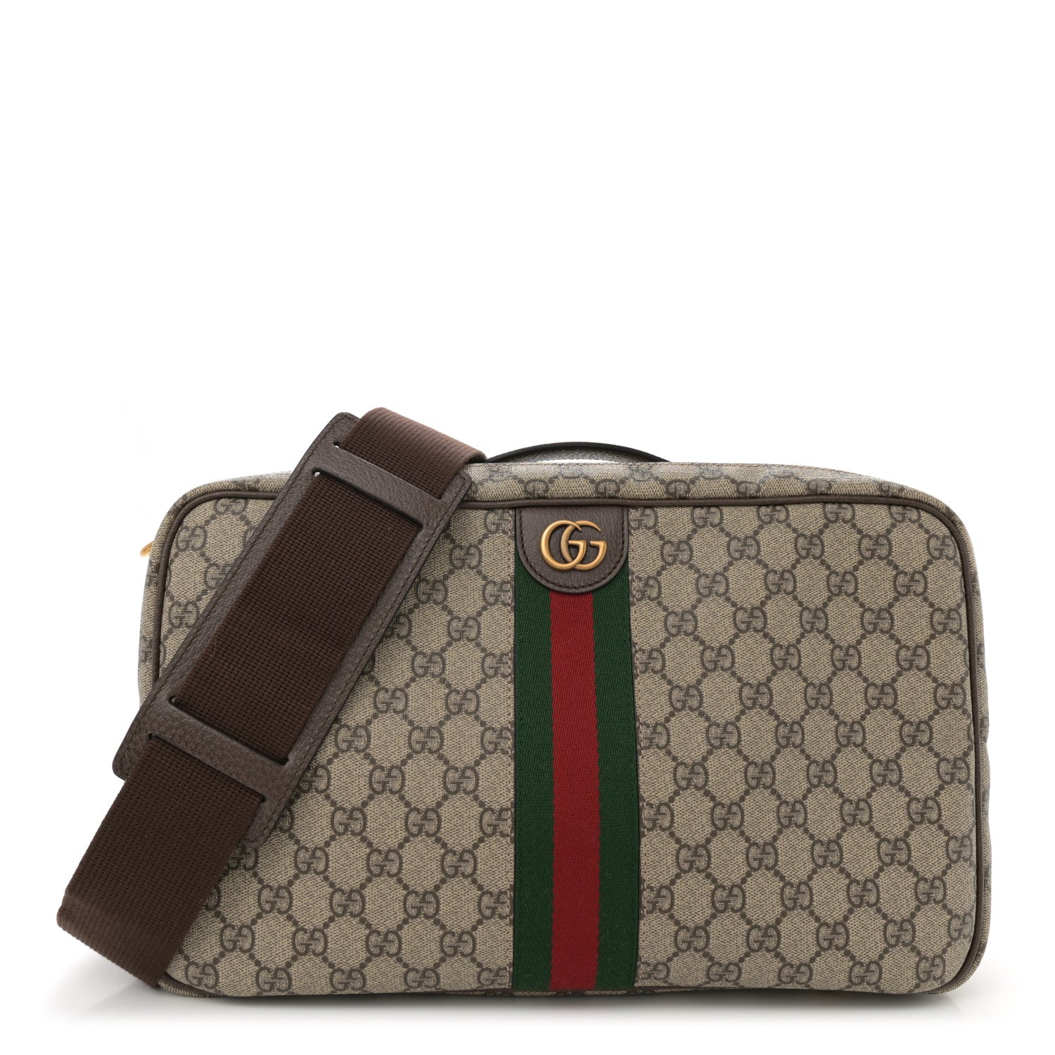 Gucci GG Supreme Monogram Textured Dollar Web Savoy Travel Shoe Bag Beige Ebony New Acero 1 of 10