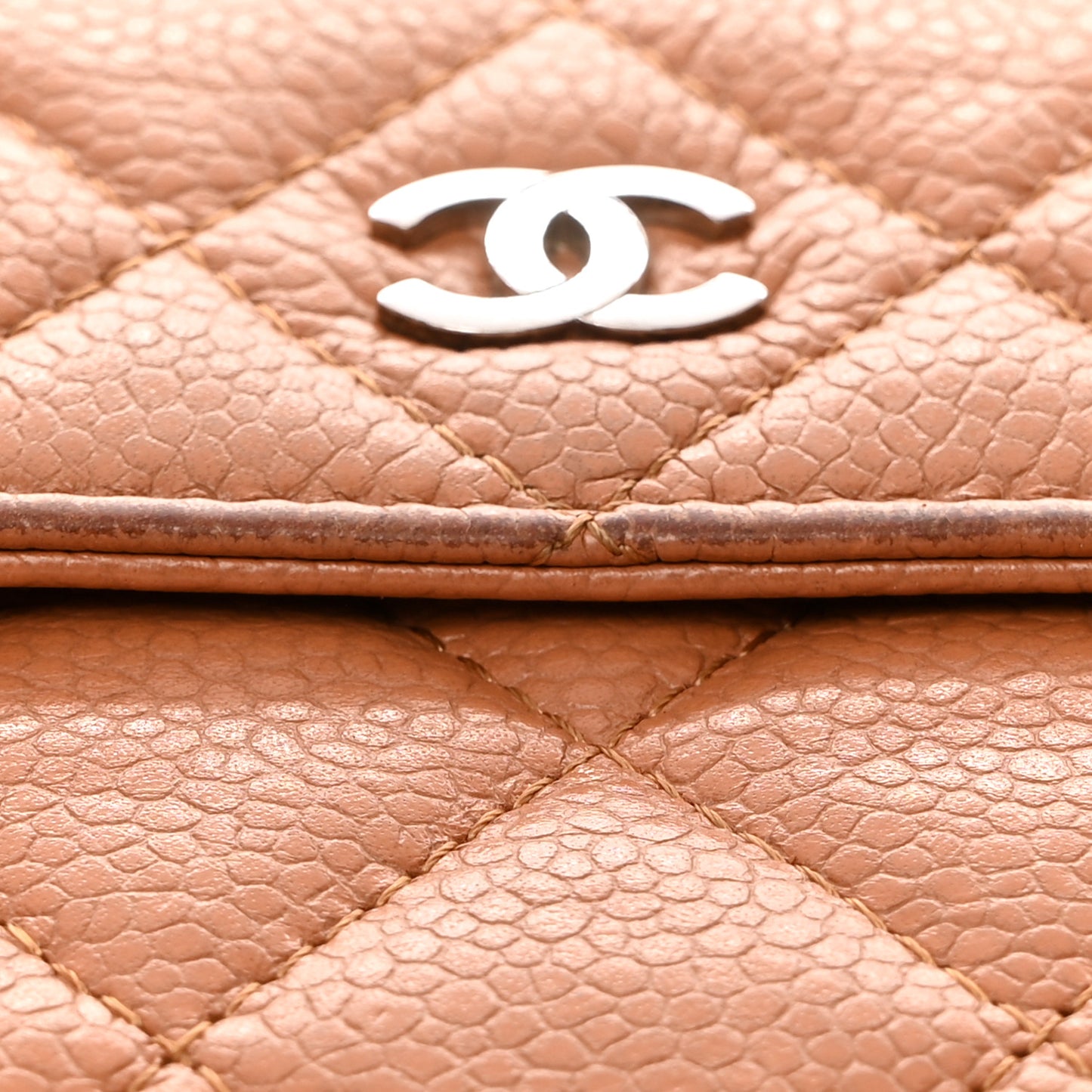 Caviar Quilted Long Flap Wallet Light Brown