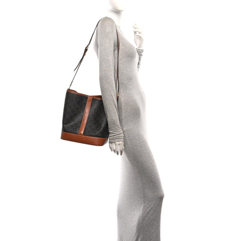 Triomphe Canvas Calfskin Medium Bucket Bag Tan