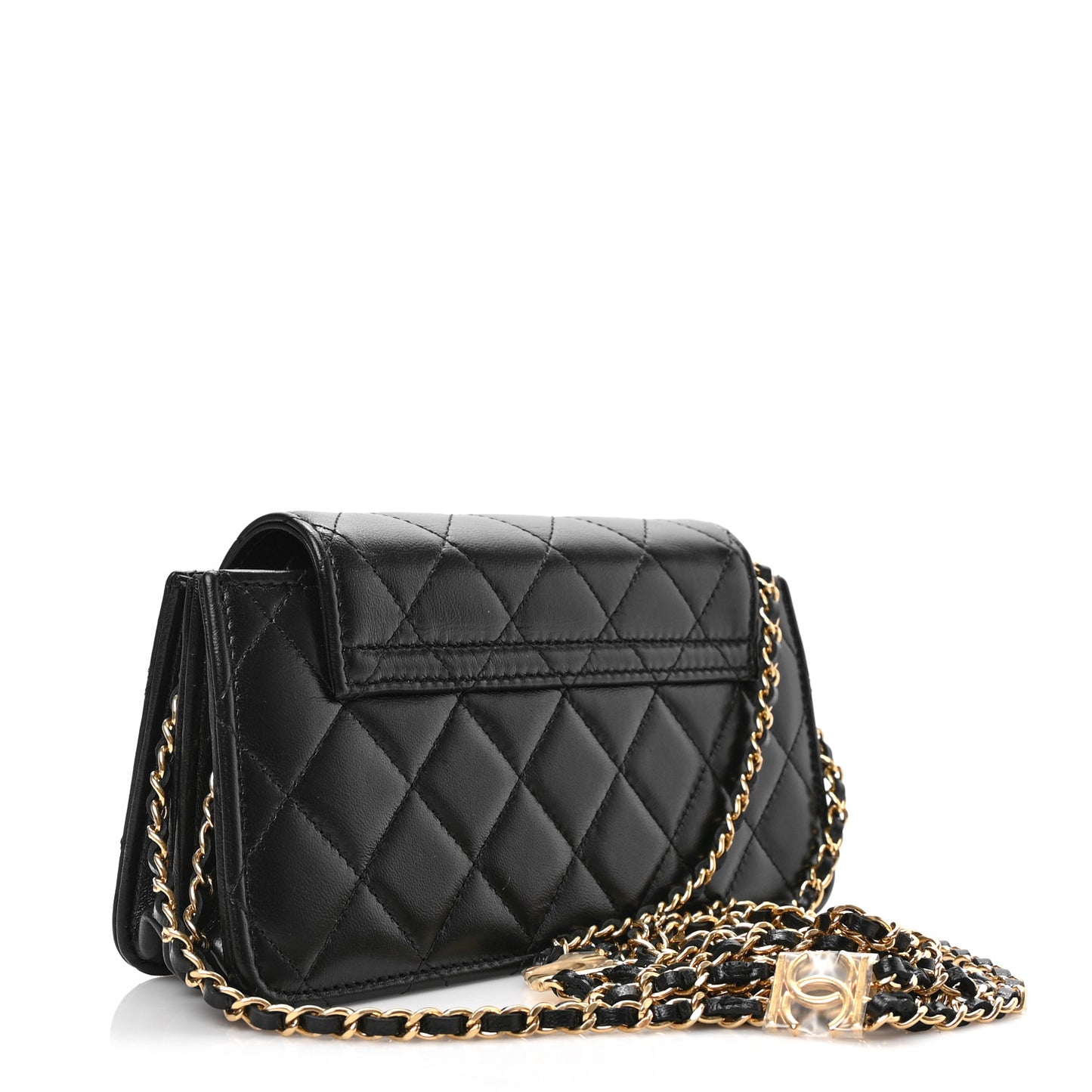 Lambskin Quilted Phone Holder Flap Black