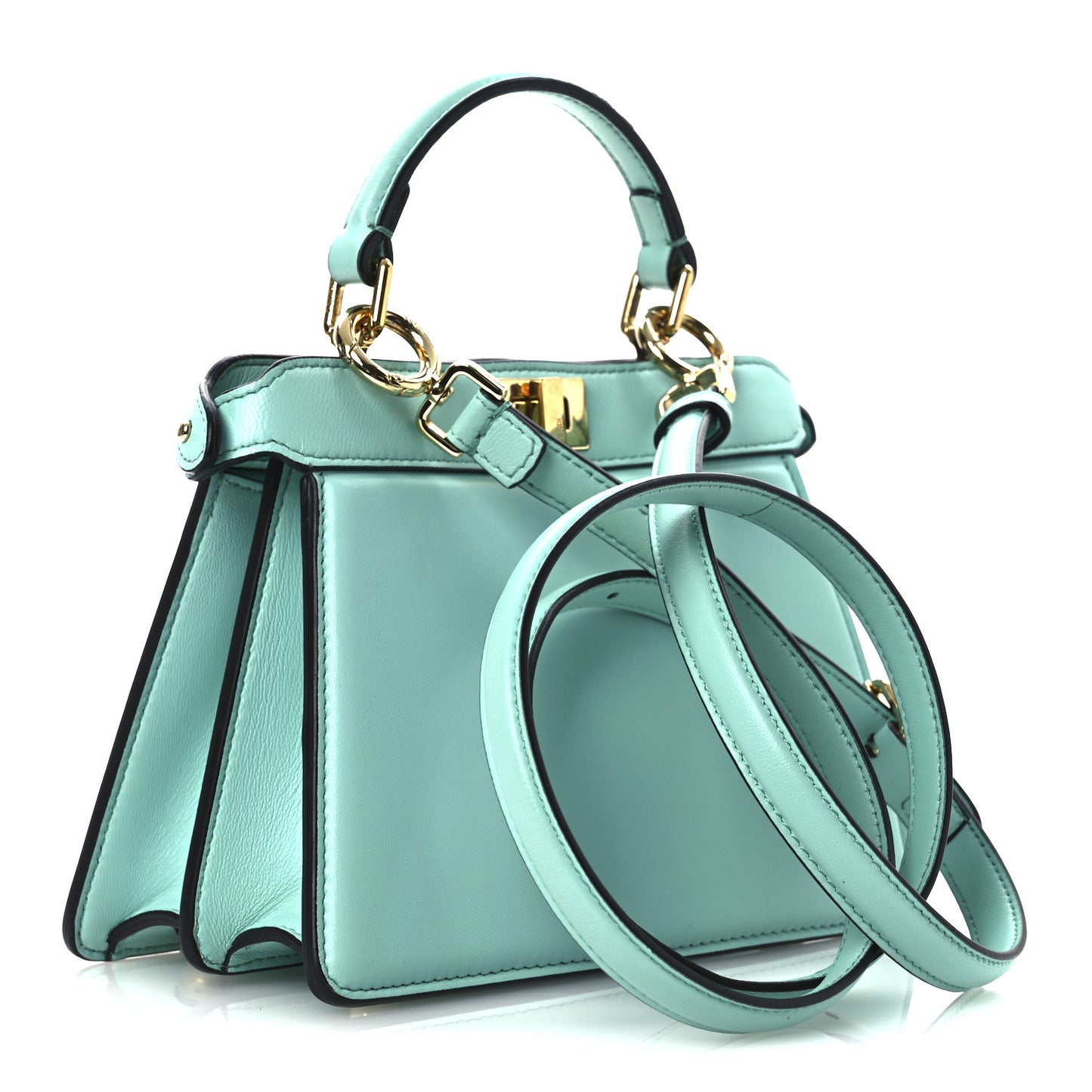 Shiny Nappa Petite Peekaboo I SEE U Satchel Spring Turquoise