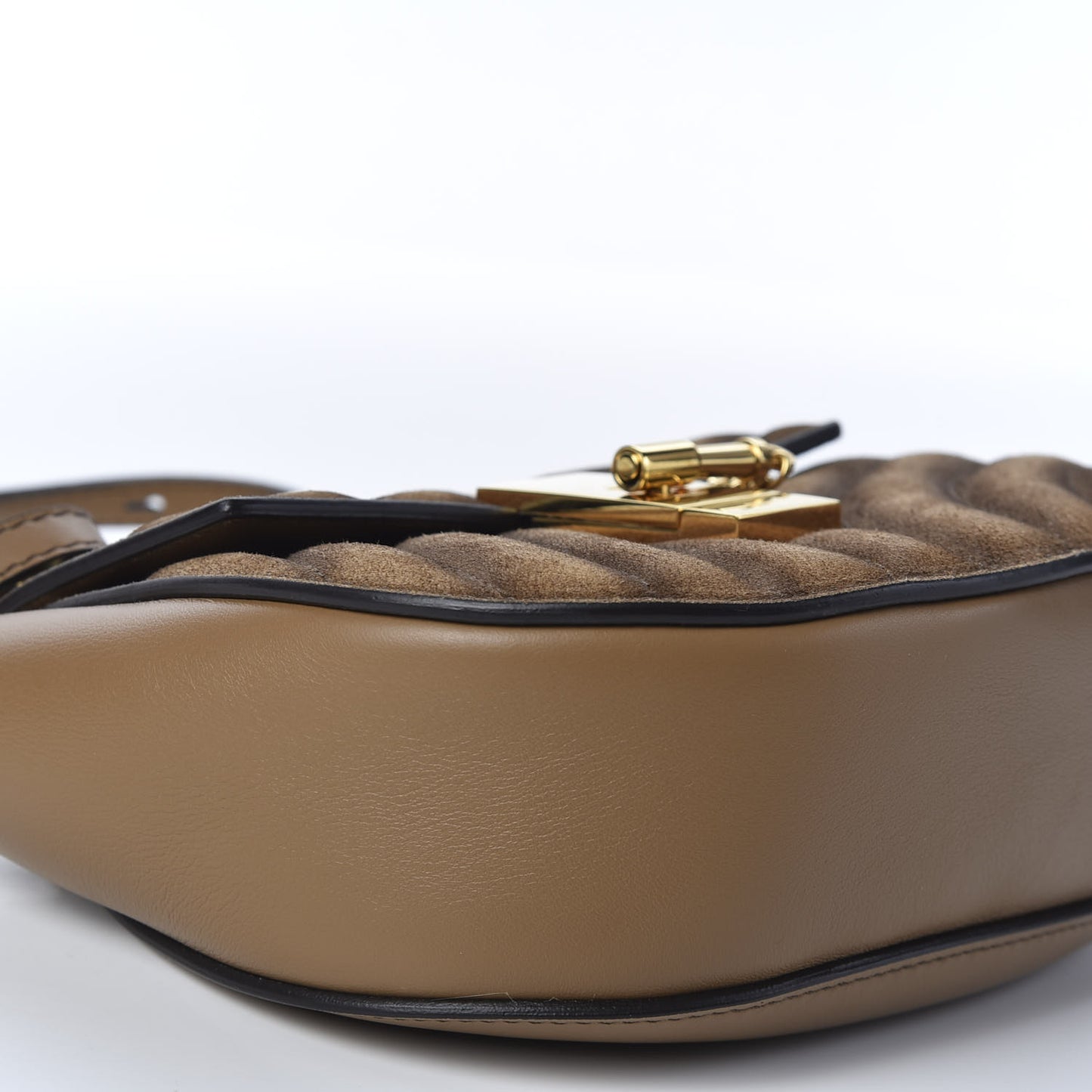 Suede Calfskin Quilted Drew Bijou Shoulder Bag Nut