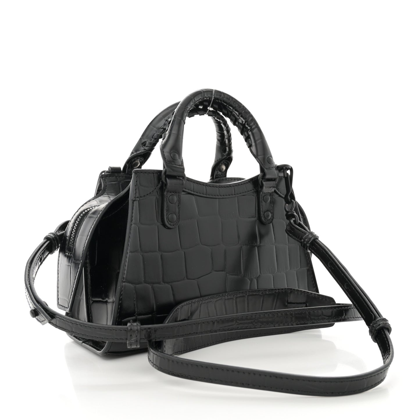 Semi Shiny Calfskin Crocodile Embossed Neo Classic Black Hardware Mini City Black