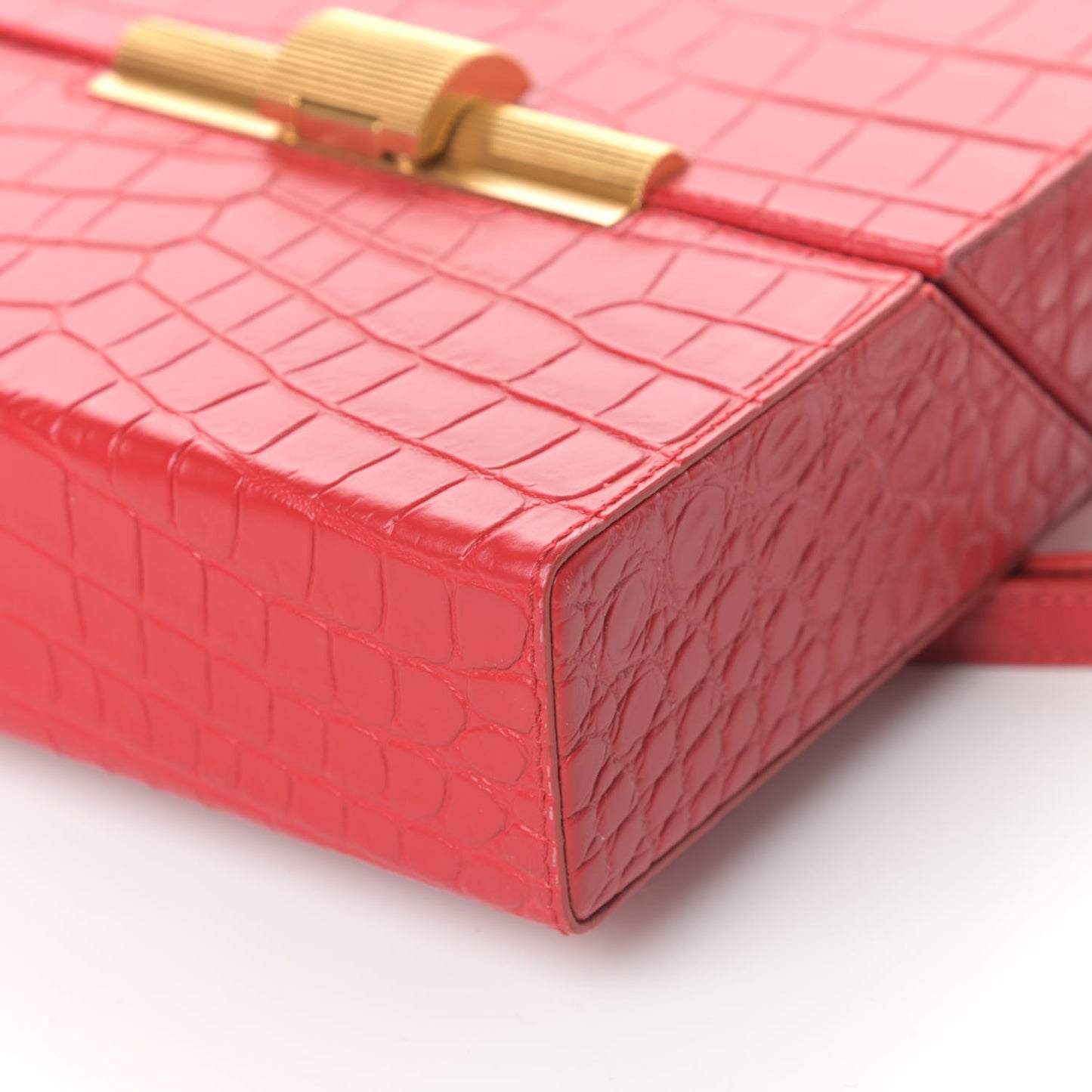 Calfskin Crocodile Embossed Daisey Box Clutch Red