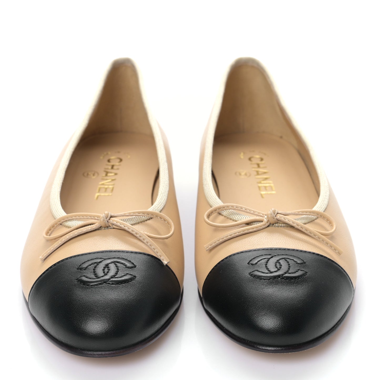 Lambskin Cap Toe CC Ballerina Flats 39 Beige Black