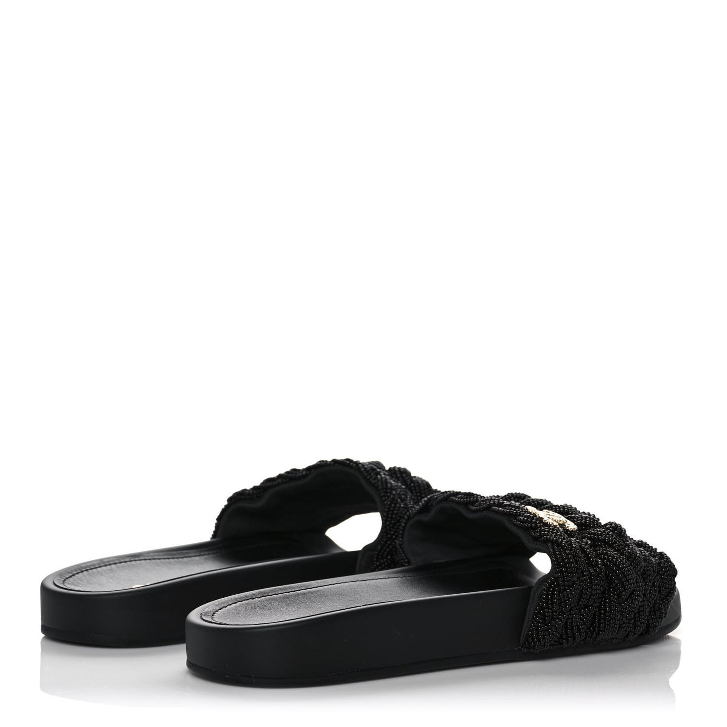 Lambskin Pearl Beaded Woven Slides 38 Black