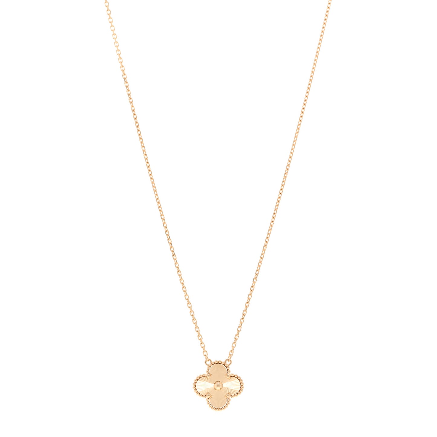 18K Yellow Gold Guilloche Vintage Alhambra Pendant Necklace