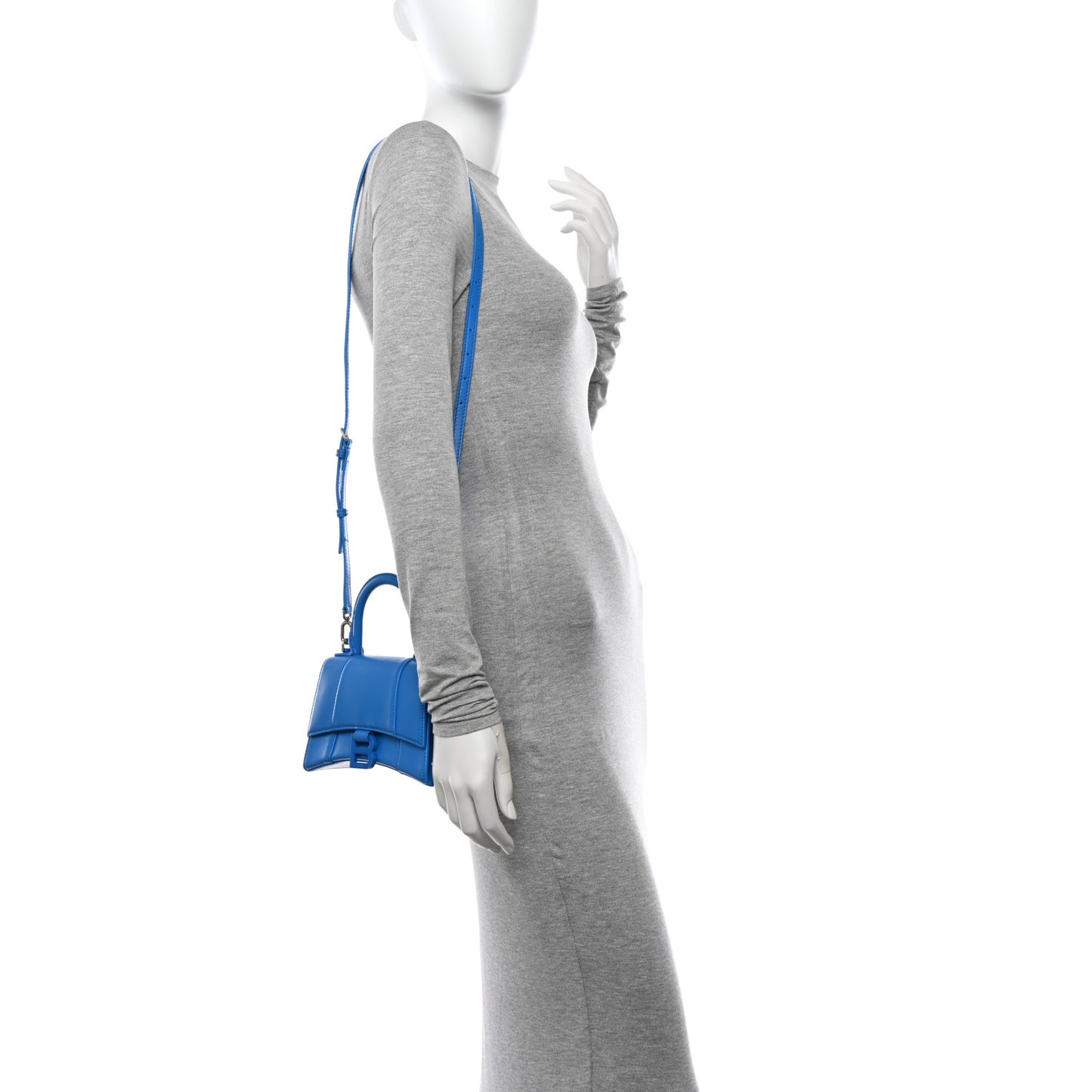 Shiny Box Calfskin Tonal B Hourglass Top Handle Bag XS Screen Blue