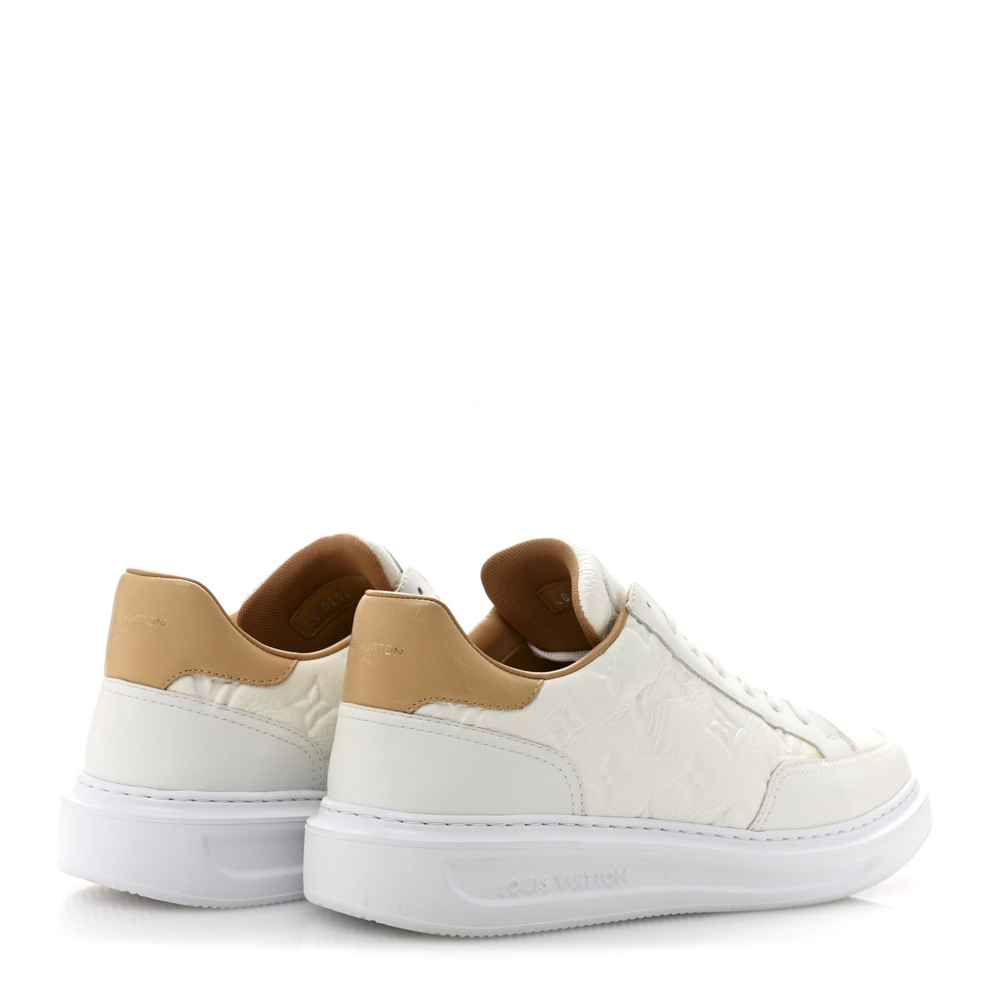 Grained Calfskin Embossed Monogram Mens Beverly Hills Sneakers 8.5 White