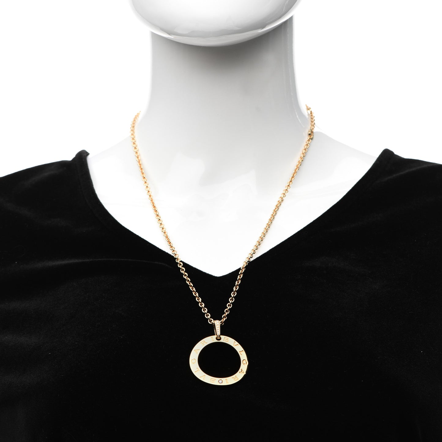 18K Yellow Gold Diamond BVLGARI BVLGARI Circle Pendant Necklace