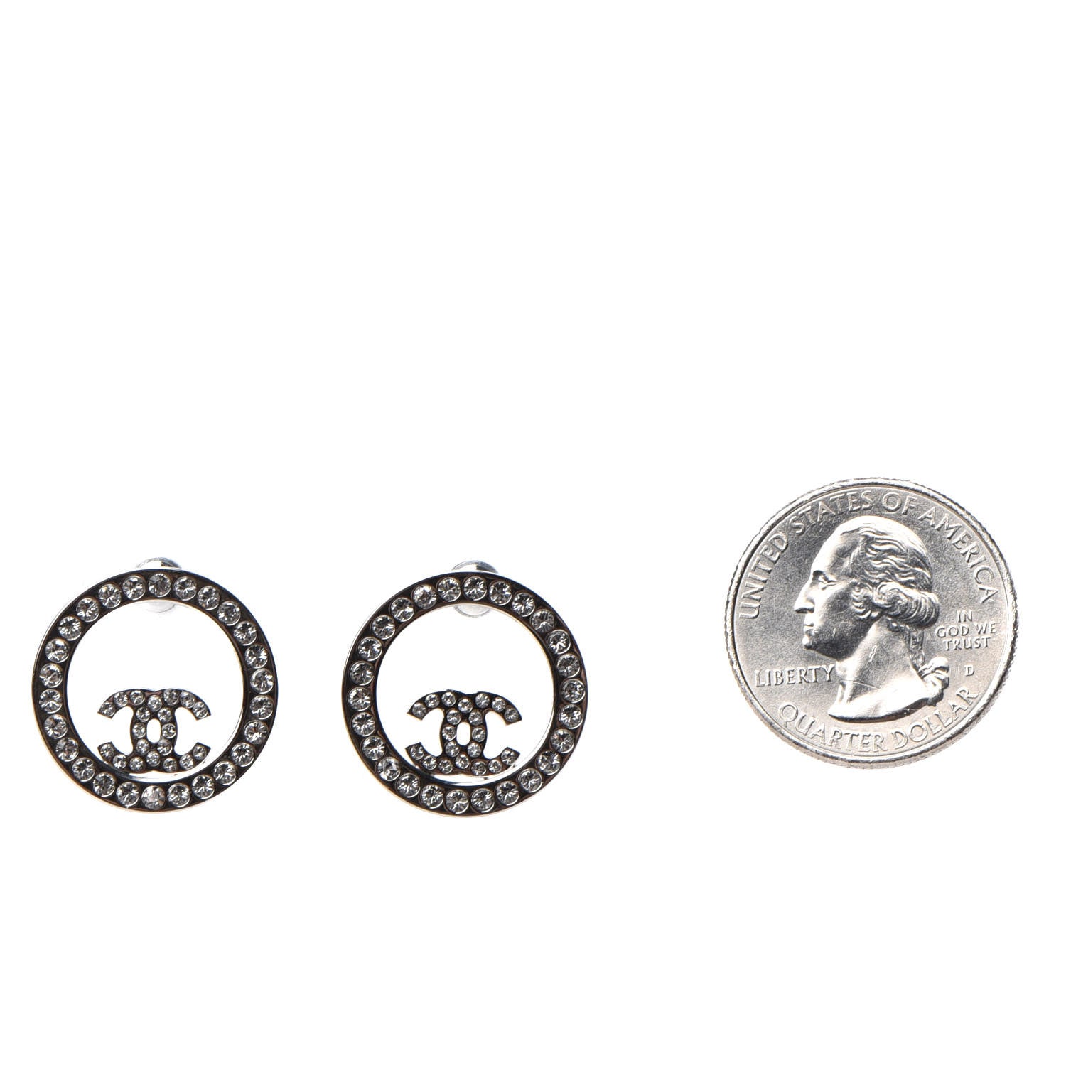 Chanel Crystal CC Round Earrings Silver 2 of 5