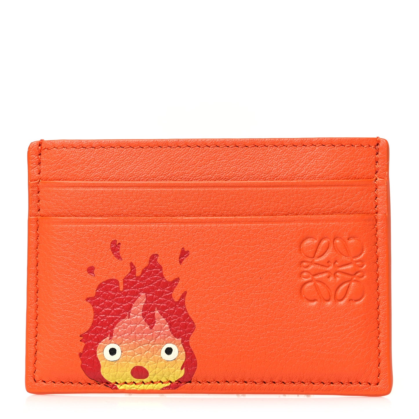 X HOWL'S MOVING CASTLE Calfskin Calcifer Card Holder Orange