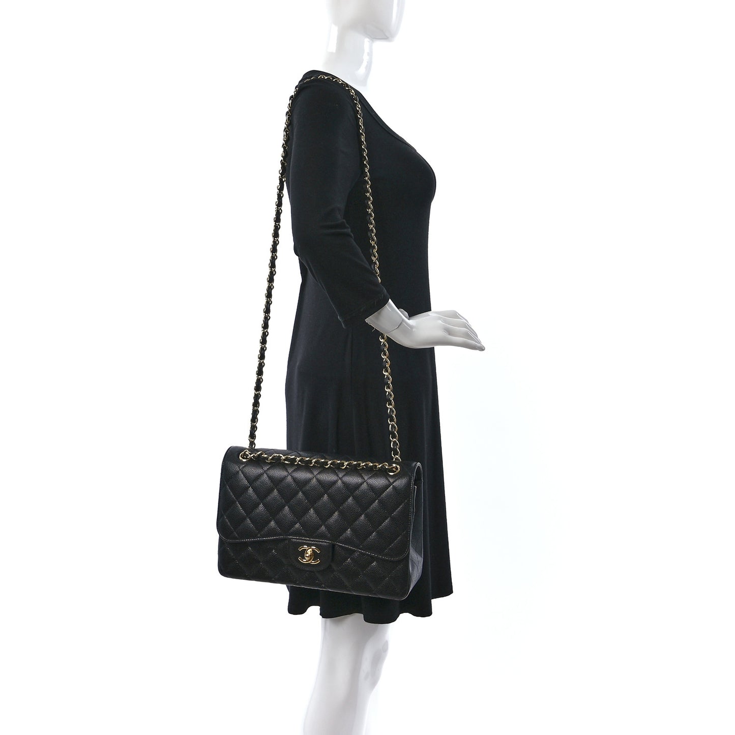 Caviar Quilted Jumbo Double Flap Black