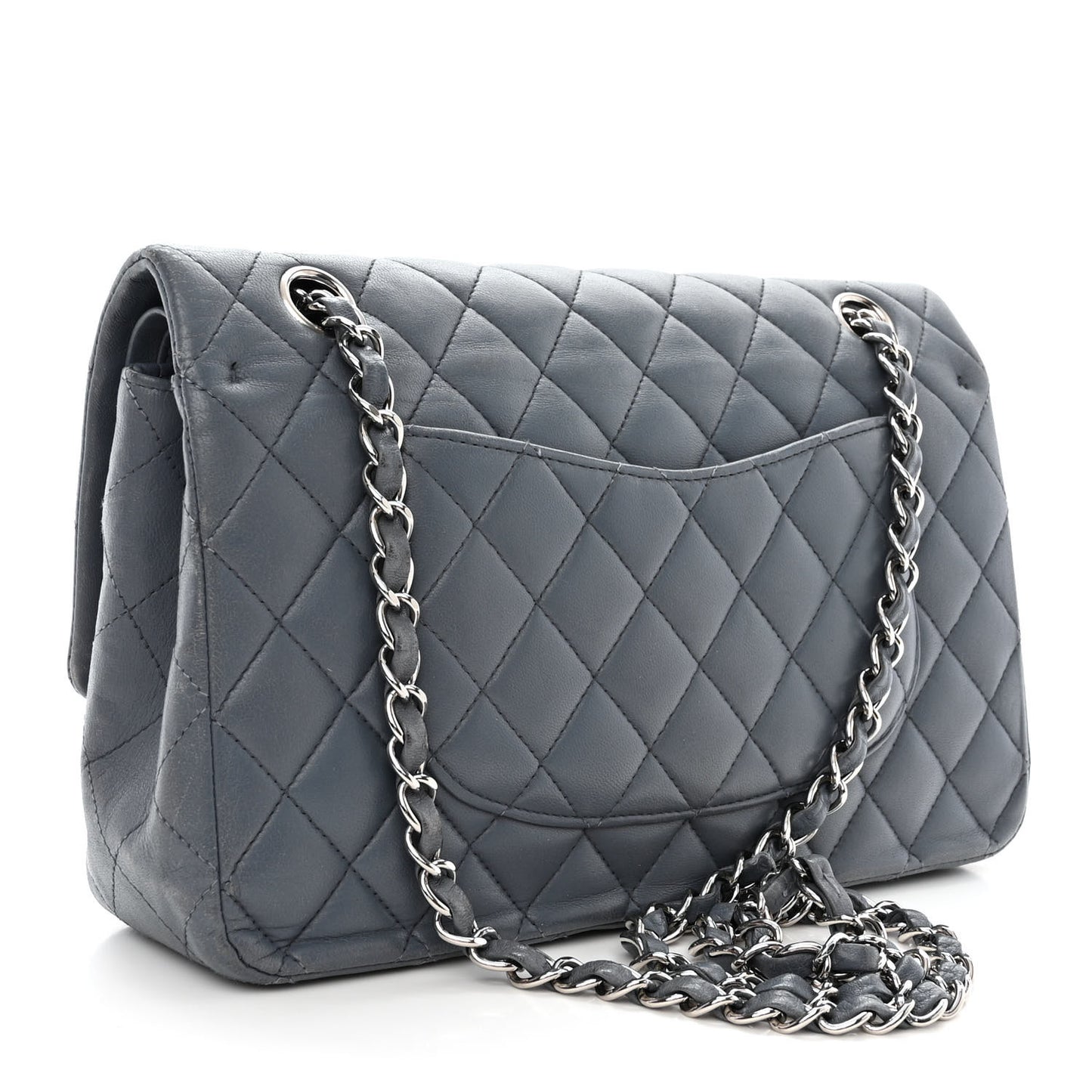 Lambskin Quilted Medium Double Flap Dark Grey