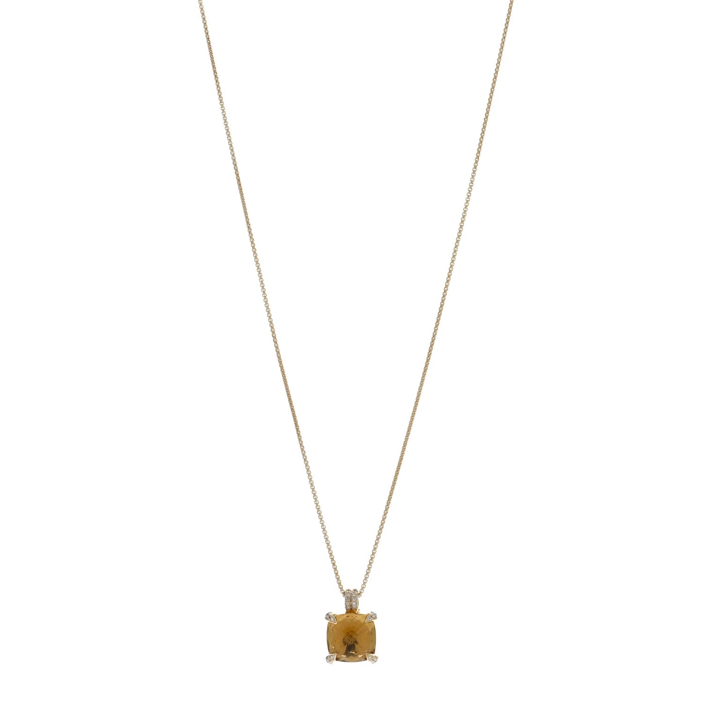 18K Yellow Gold Diamond Citrine 11mm Chatelaine Pendant Necklace