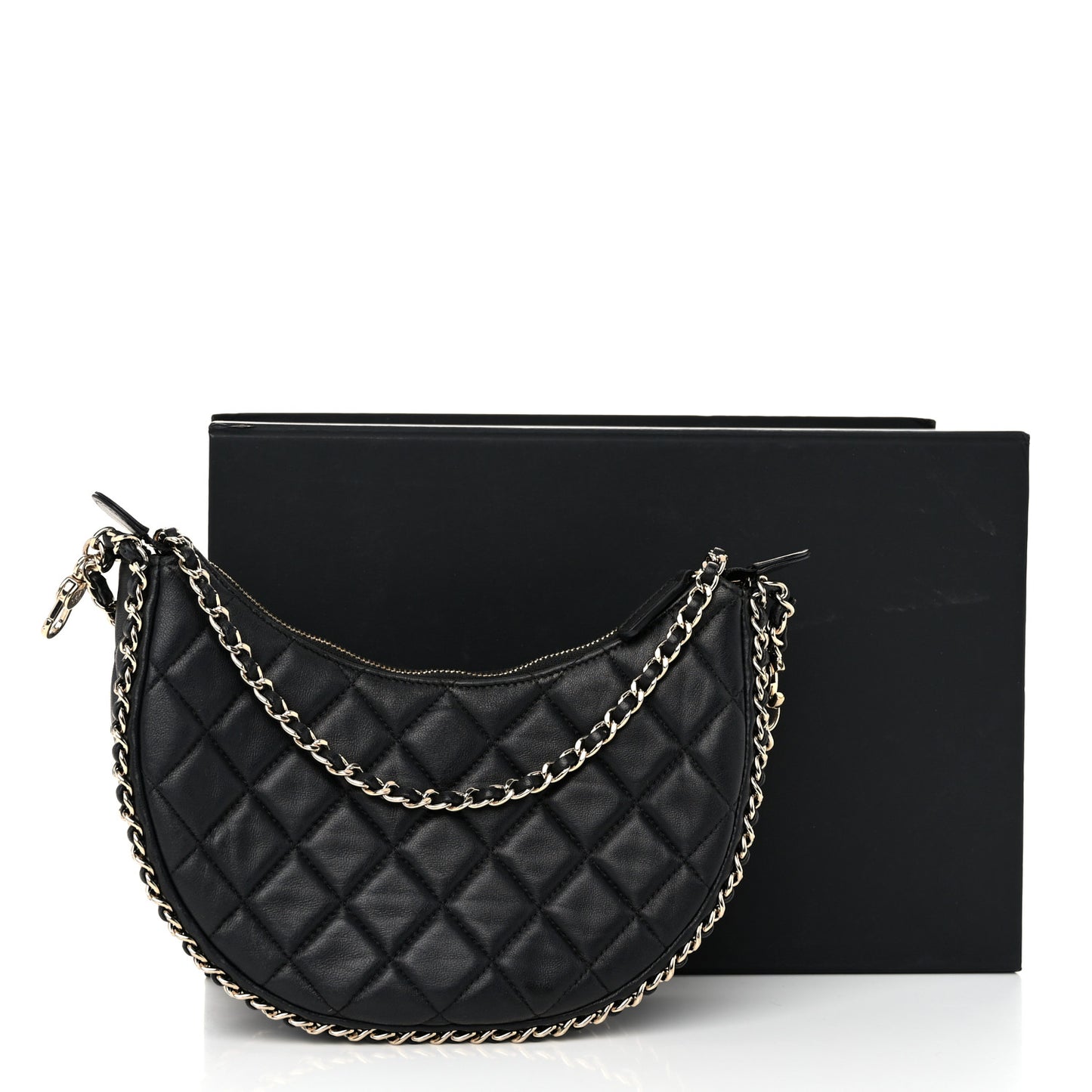 Lambskin Quilted Small Hobo Bag Black
