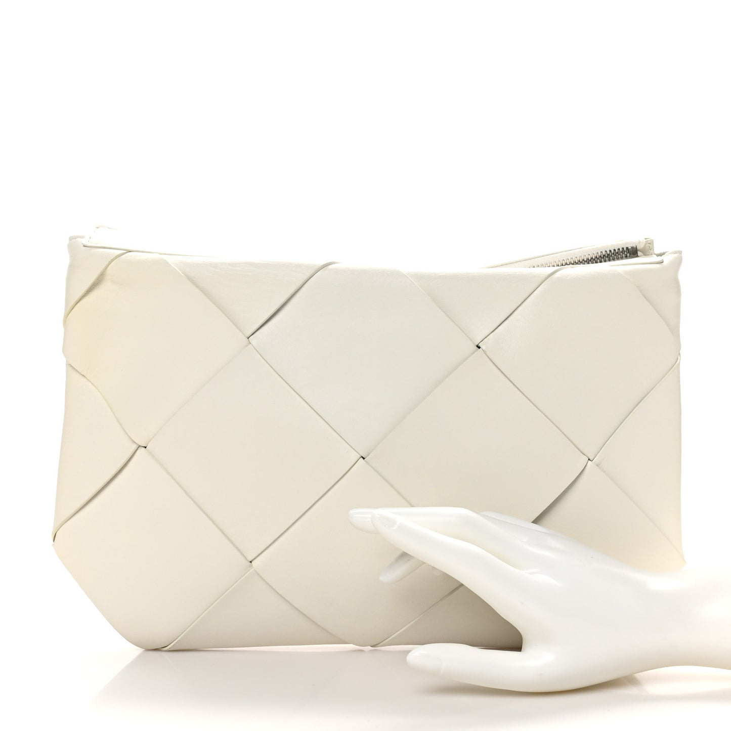 Nappa Maxi Blown Up Intrecciato Pouch Clutch Optic White