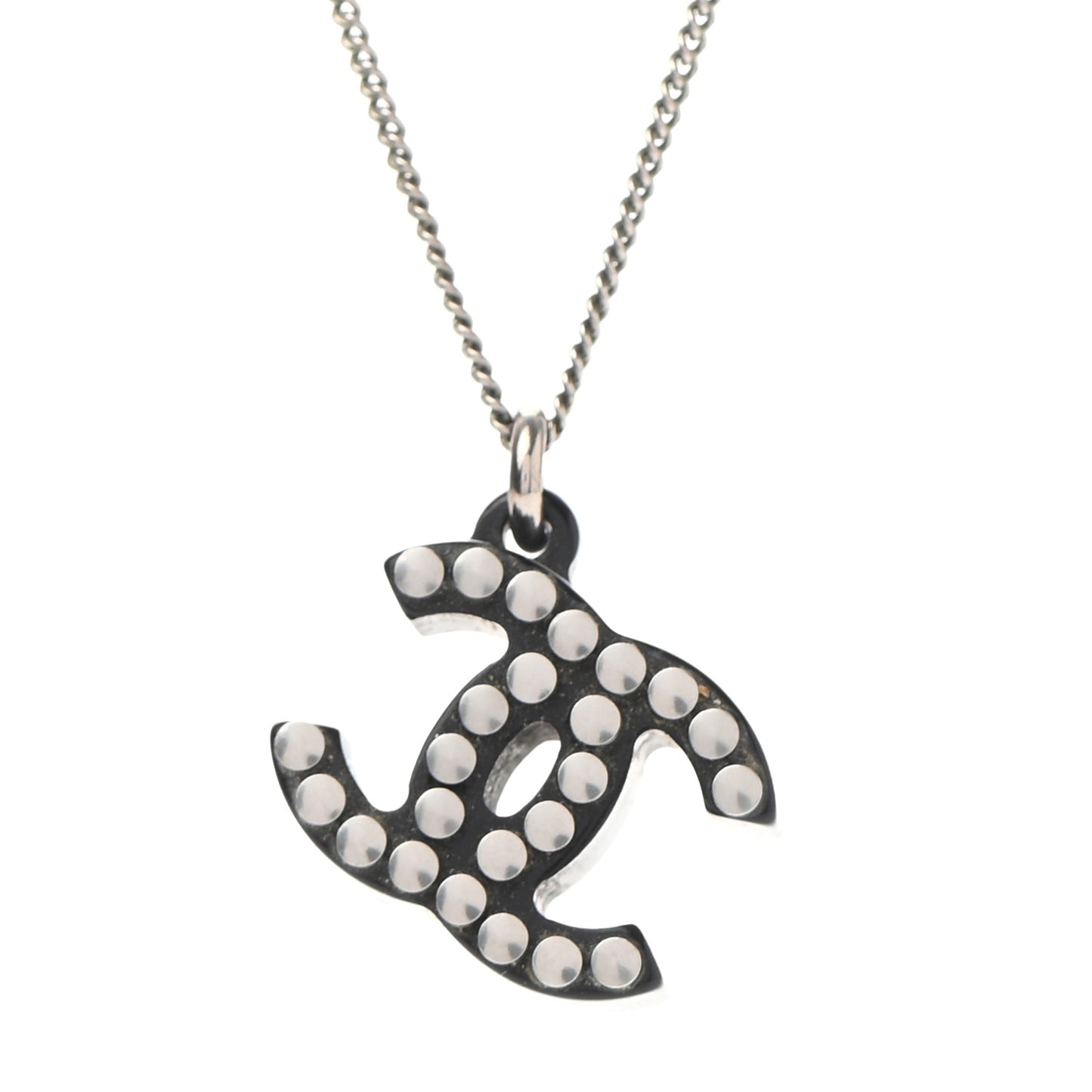 Resin Metal Studded CC Necklace Black