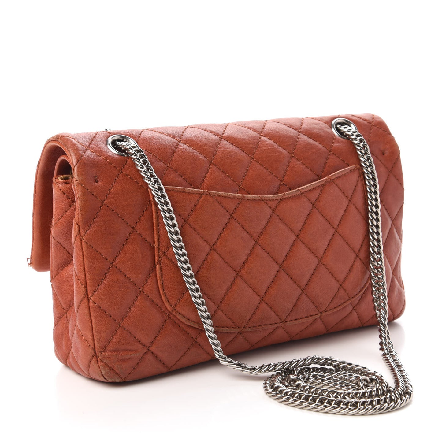 Glazed Lambskin Quilted Medium Double Flap Bijoux Chain Dark Orange