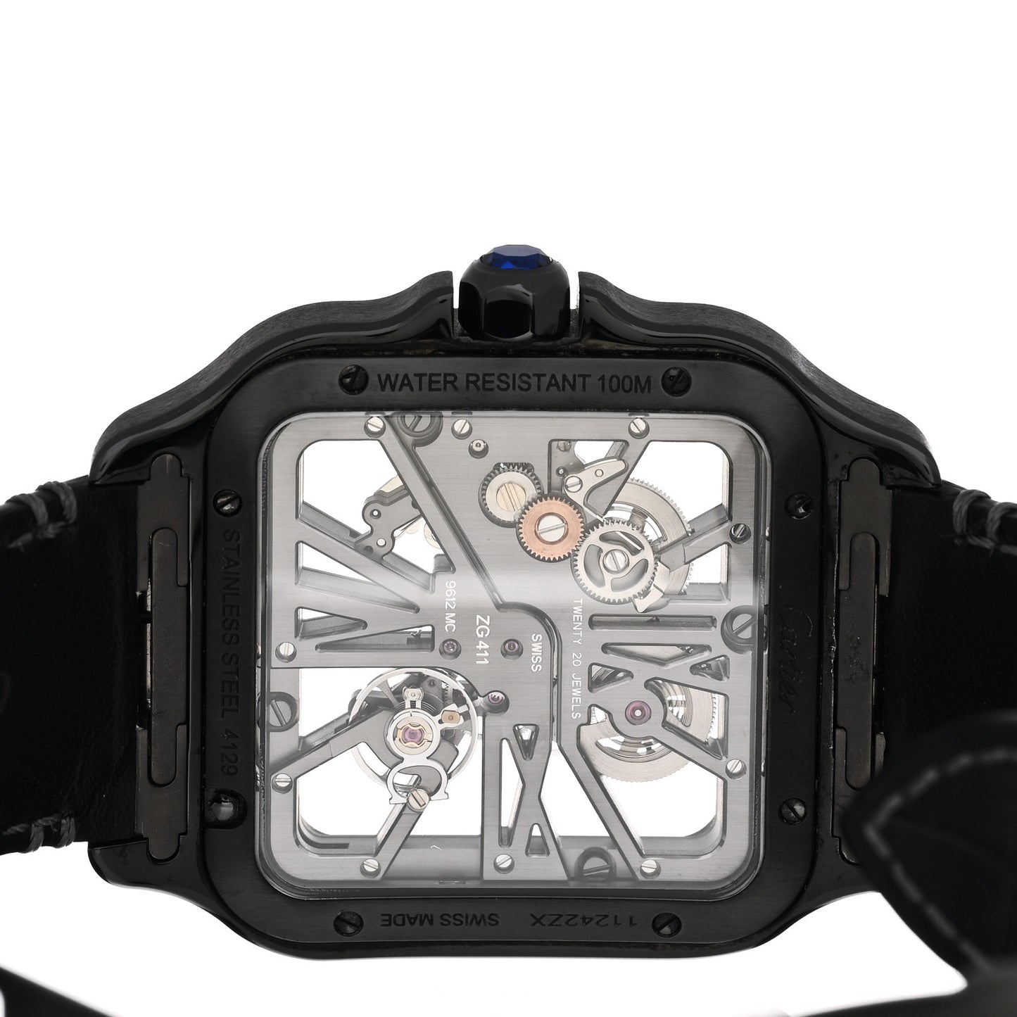 ADLC Stainless Steel Alligator 39.8mm Santos De Cartier Skeleton Manual Winding Watch Black
