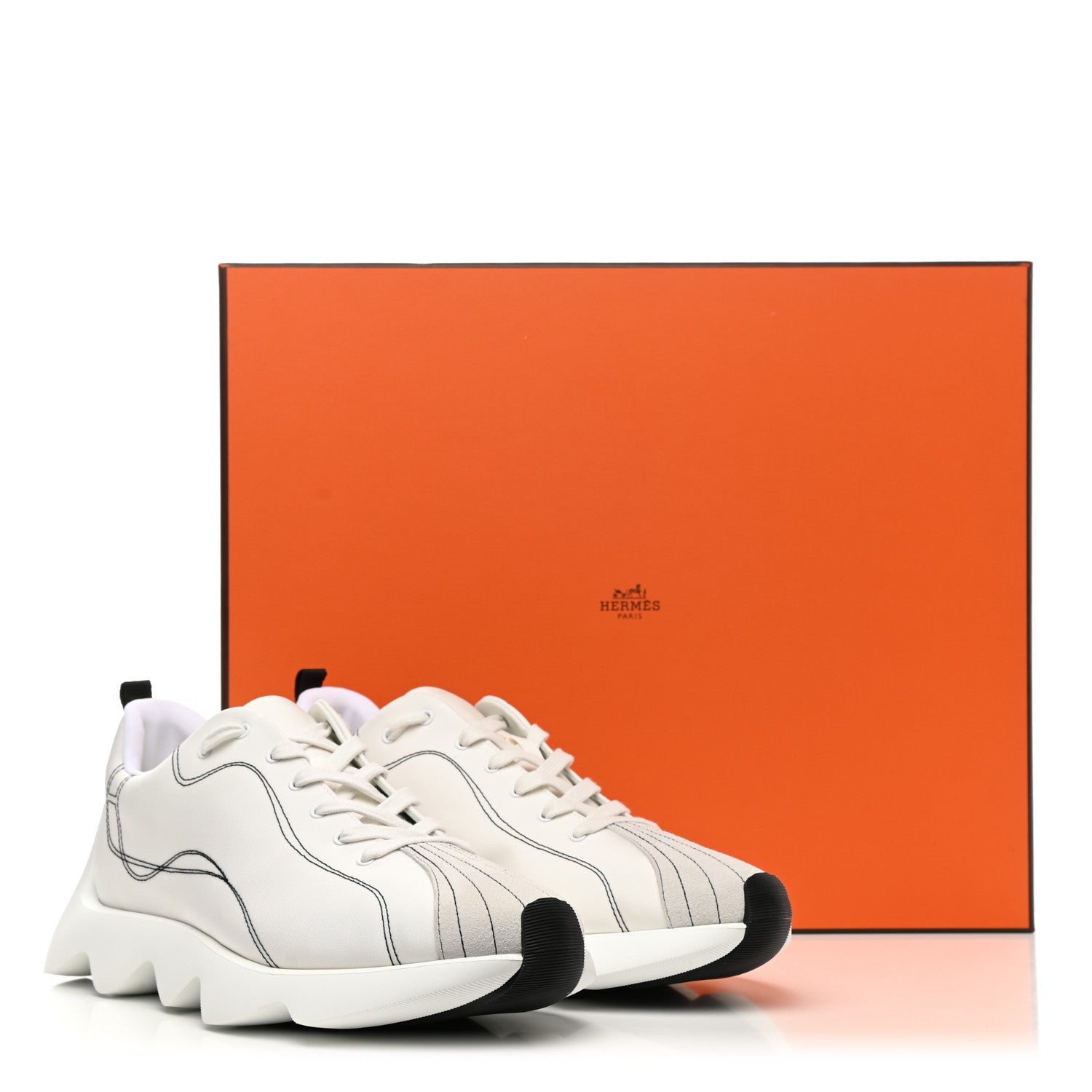 Hermes Technical Canvas Goatskin Mens Envol Sneakers 45 White Casse 9 of 9