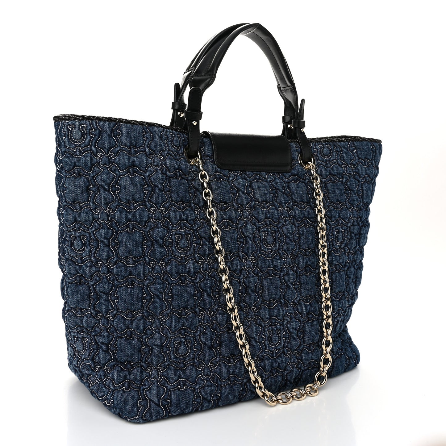Denim Quilted Gancini Tote Blue