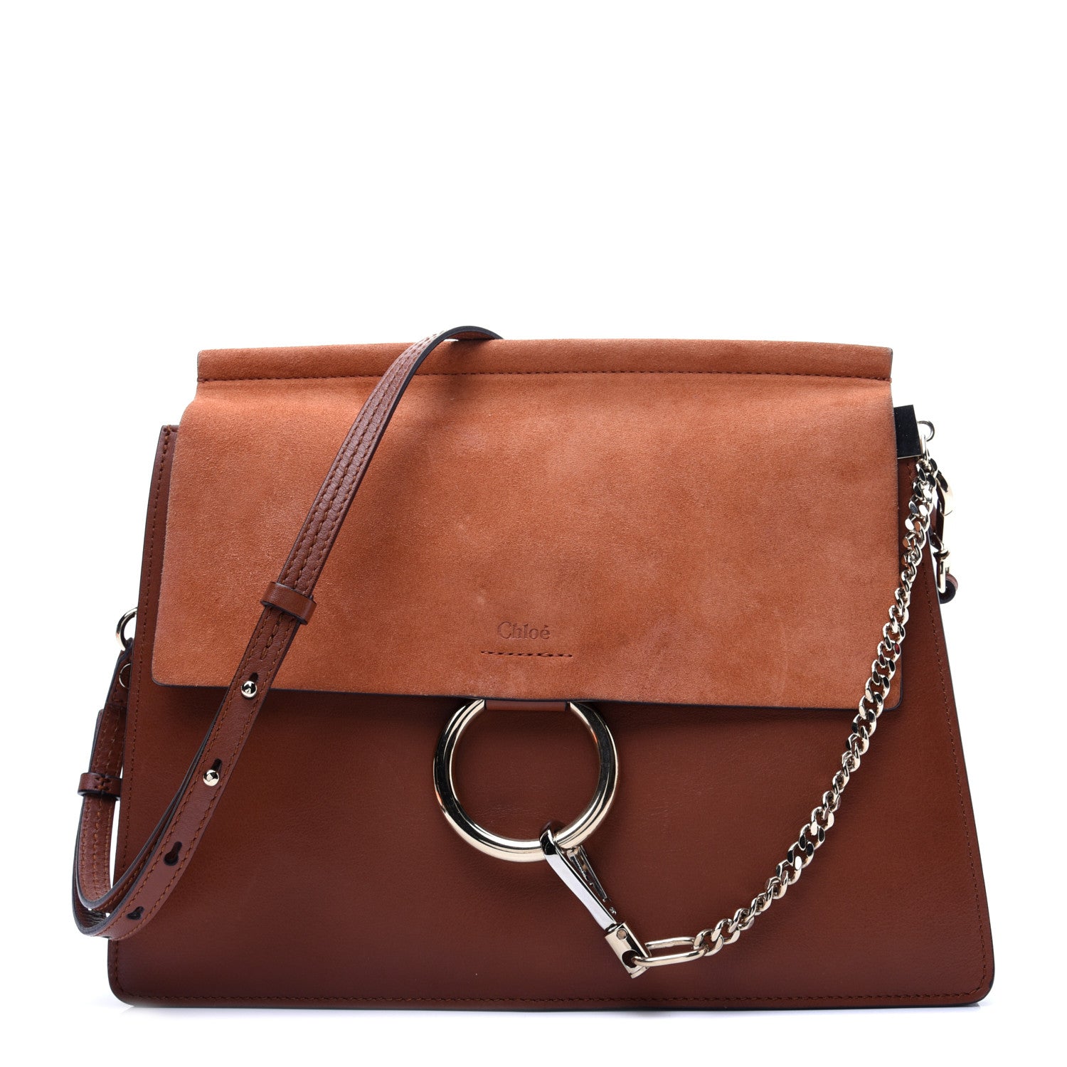 Chloe Suede Calfskin Medium Faye Shoulder Bag Tobacco 1 of 15