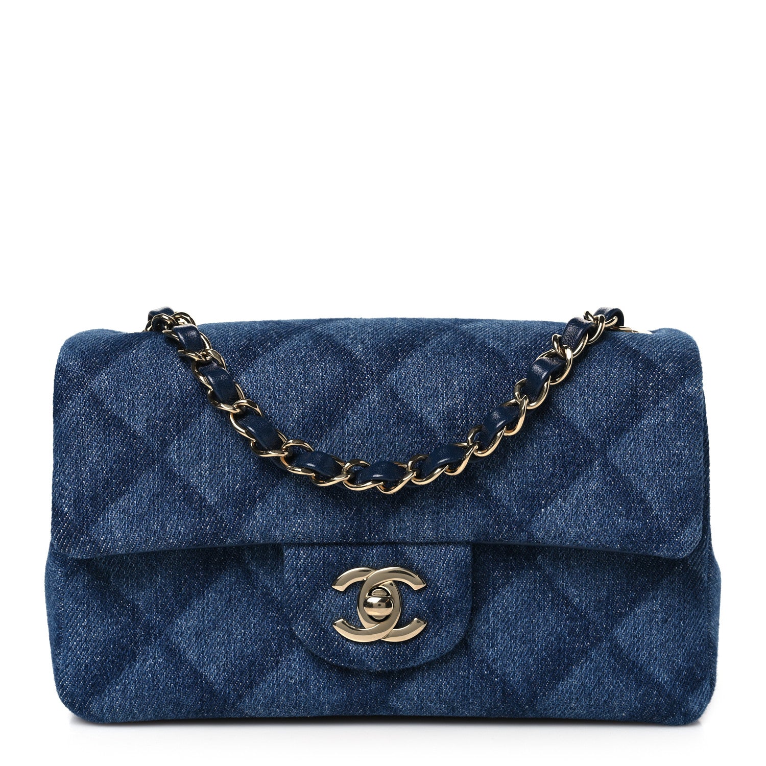 Chanel Printed Denim Quilted Mini Rectangular Flap Dark Blue 1 of 11
